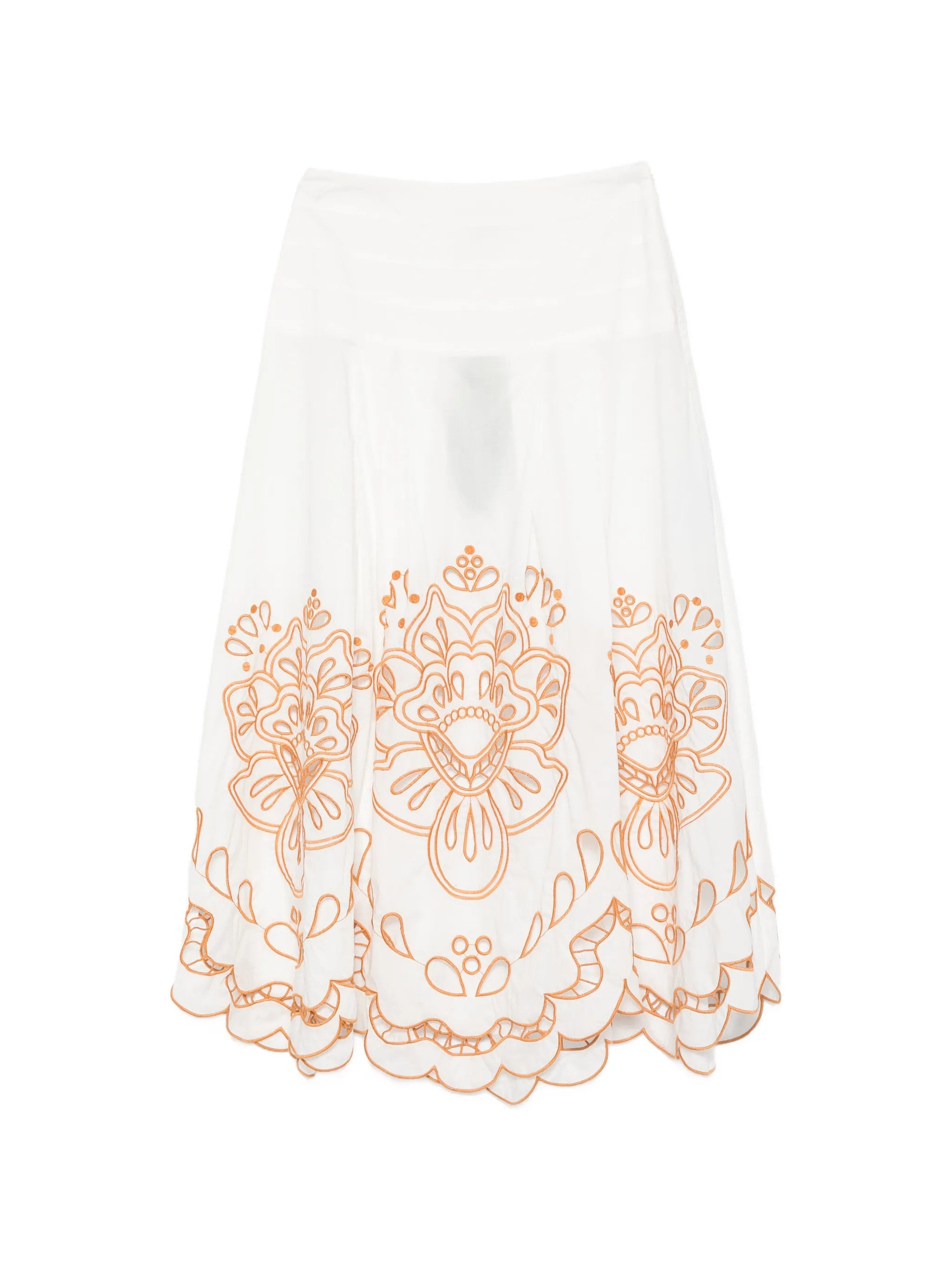 Trop floral-embroidery midi skirt
