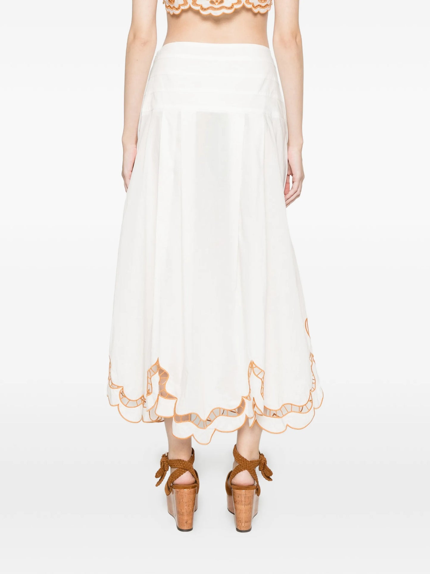 Trop floral-embroidery midi skirt