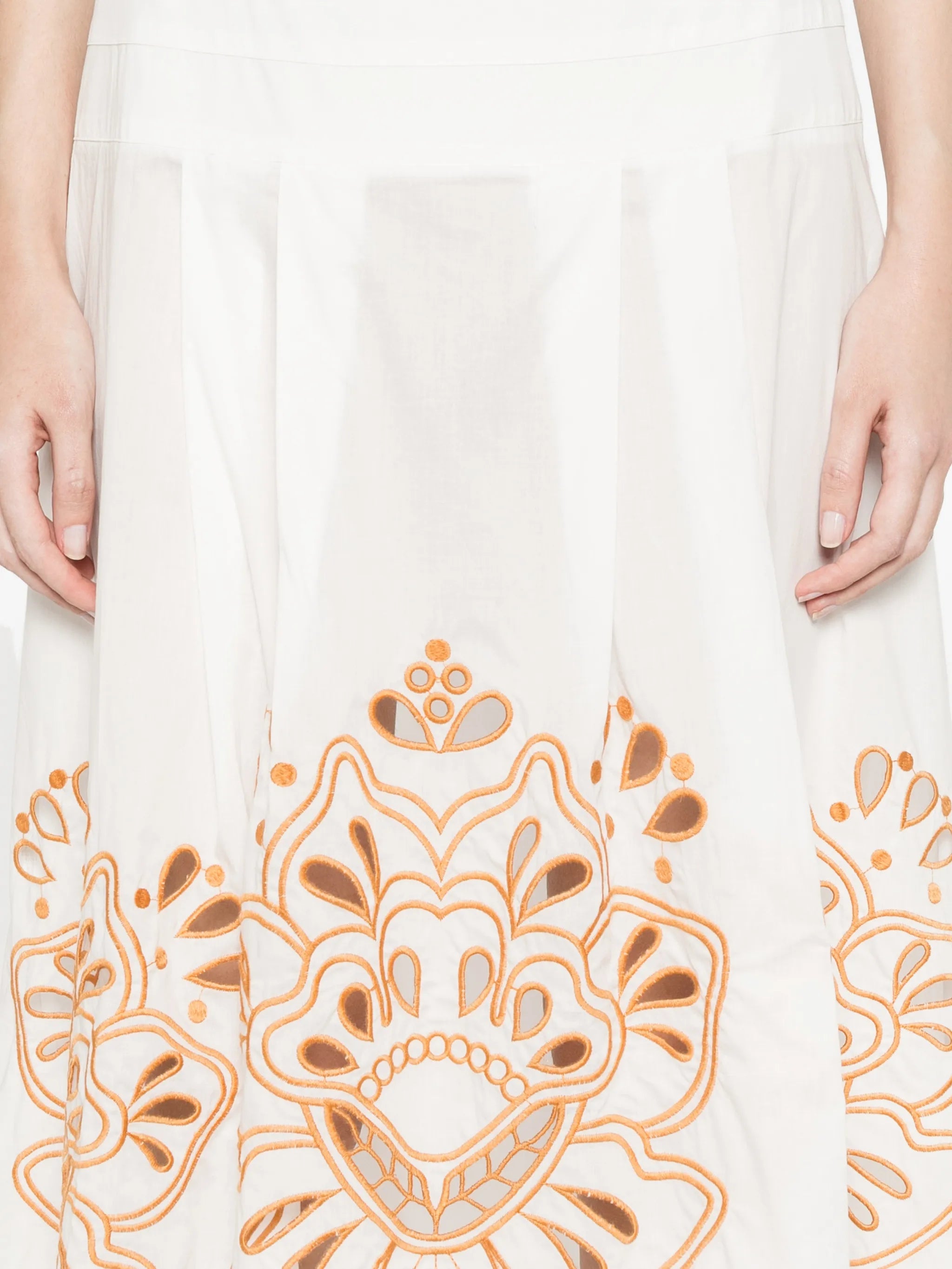 Trop floral-embroidery midi skirt