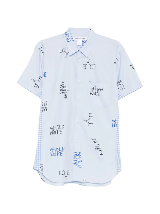 gingham-panel shirt