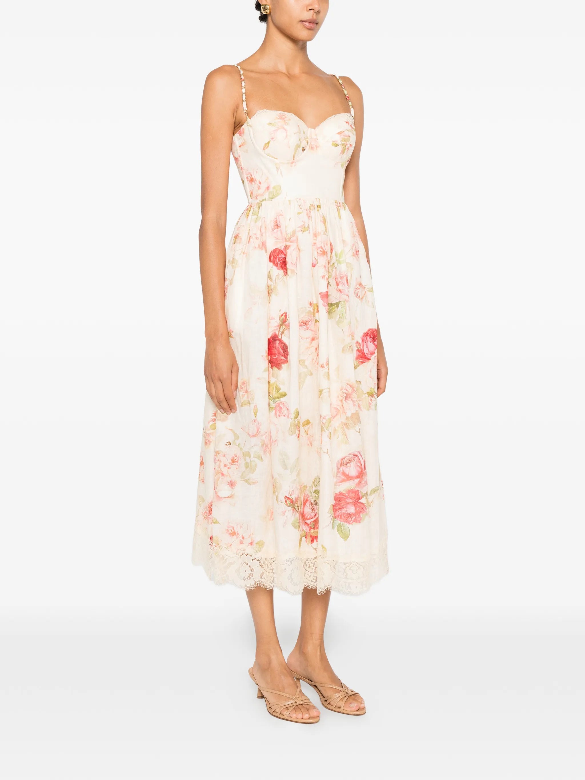 Roselight Picnic floral-print linen midi dress