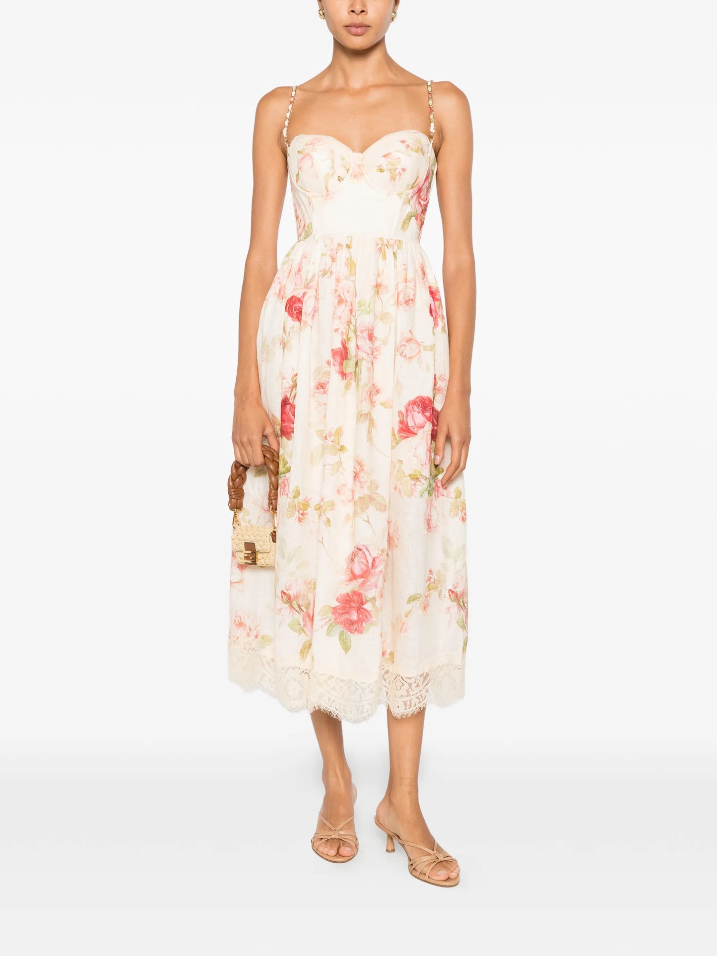 Roselight Picnic floral-print linen midi dress