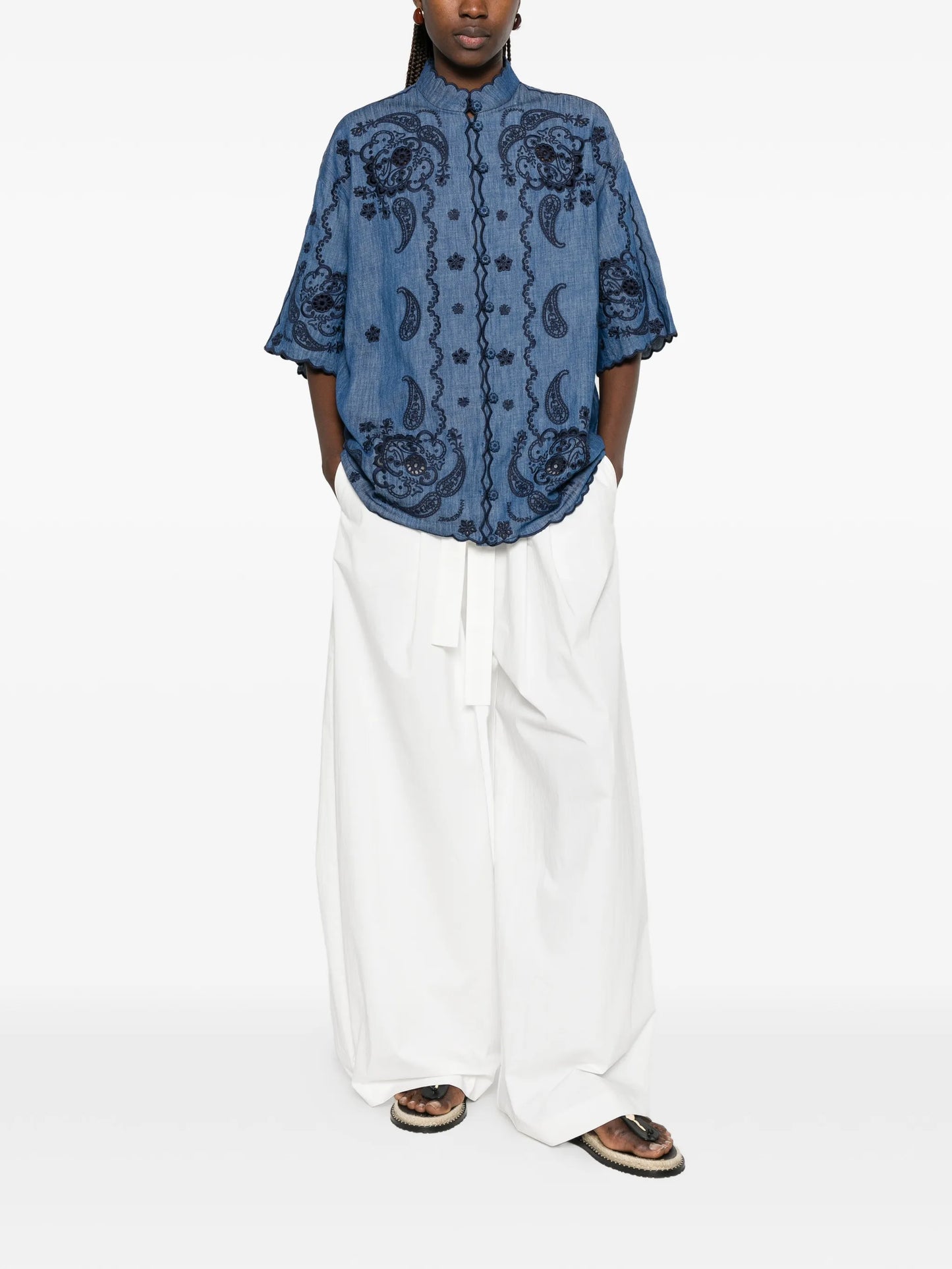 Aster paisley-embroidered scalloped blouse