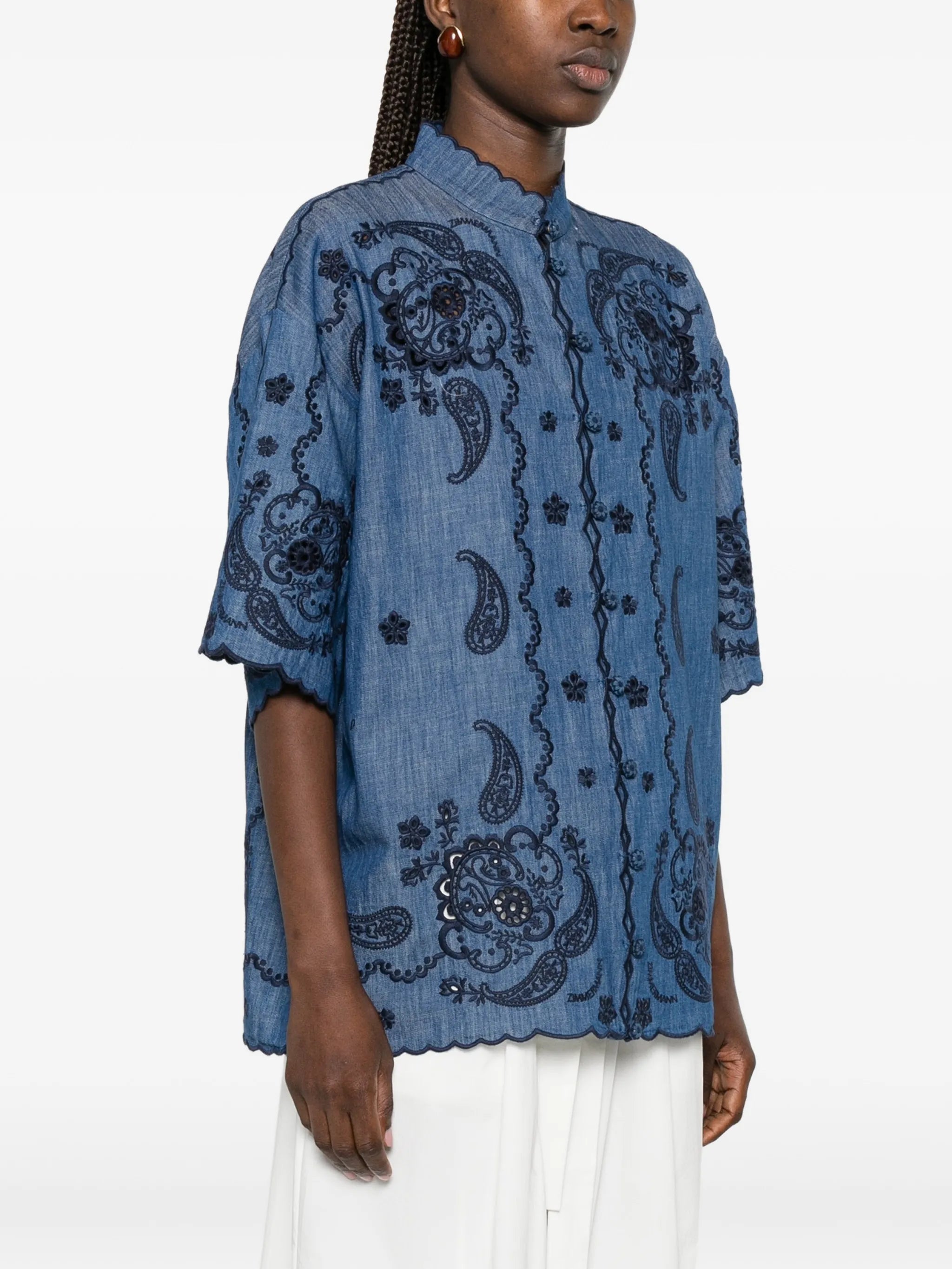 Aster paisley-embroidered scalloped blouse