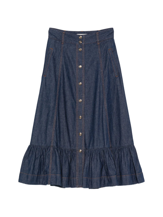 Aster ruffled denim maxi skirt