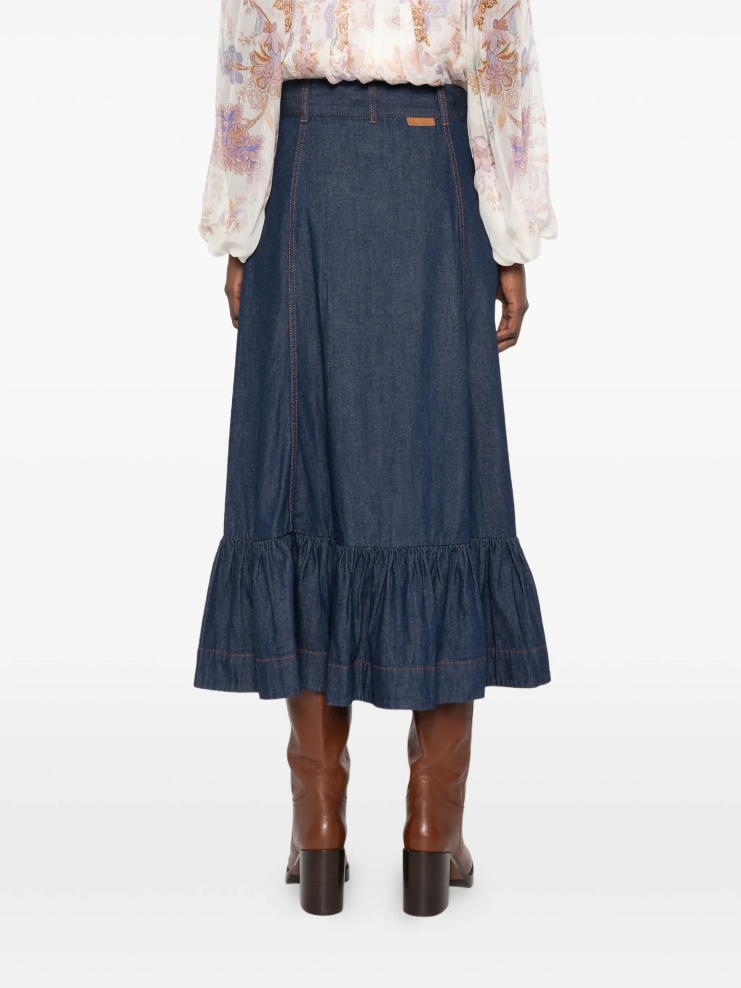 Aster ruffled denim maxi skirt