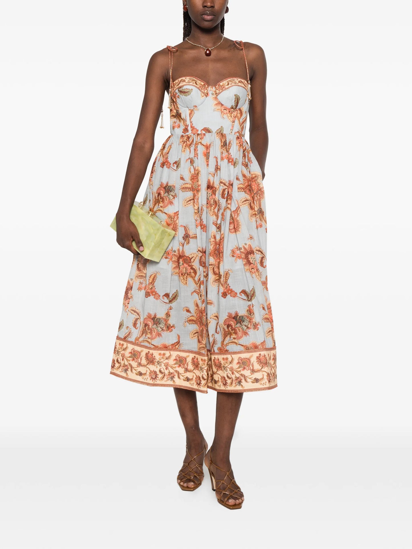 Aster floral-print corset midi dress