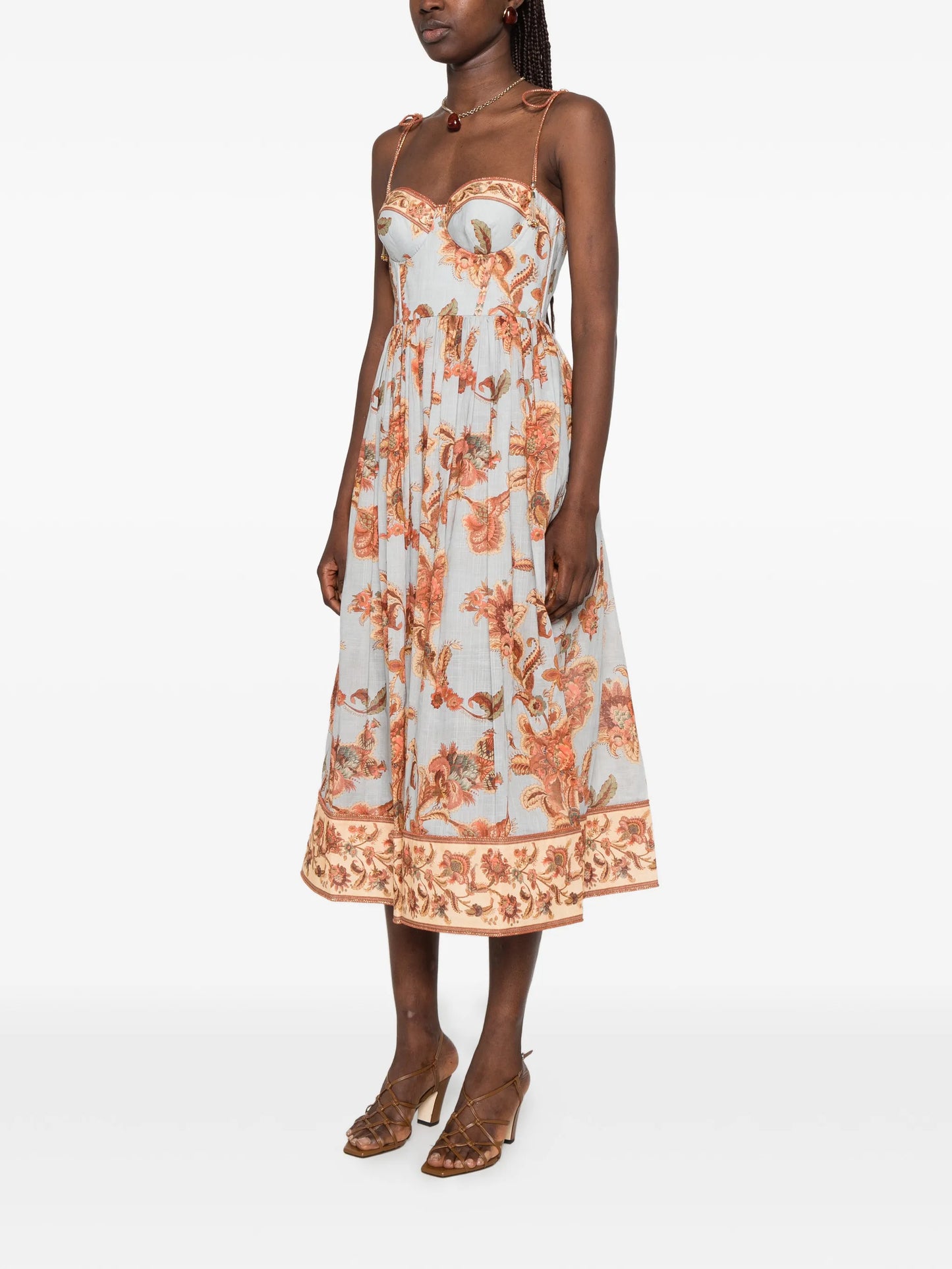 Aster floral-print corset midi dress