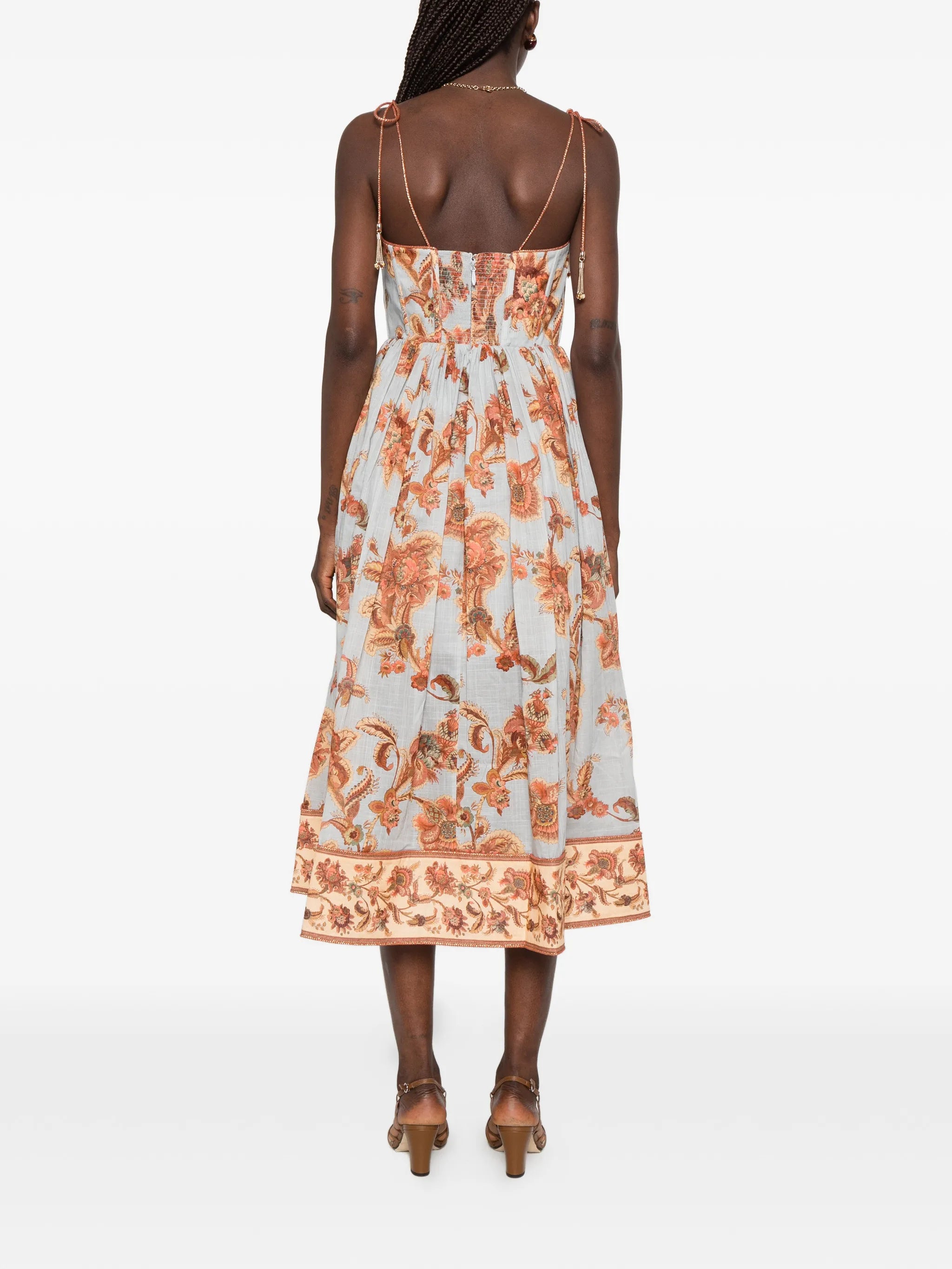 Aster floral-print corset midi dress