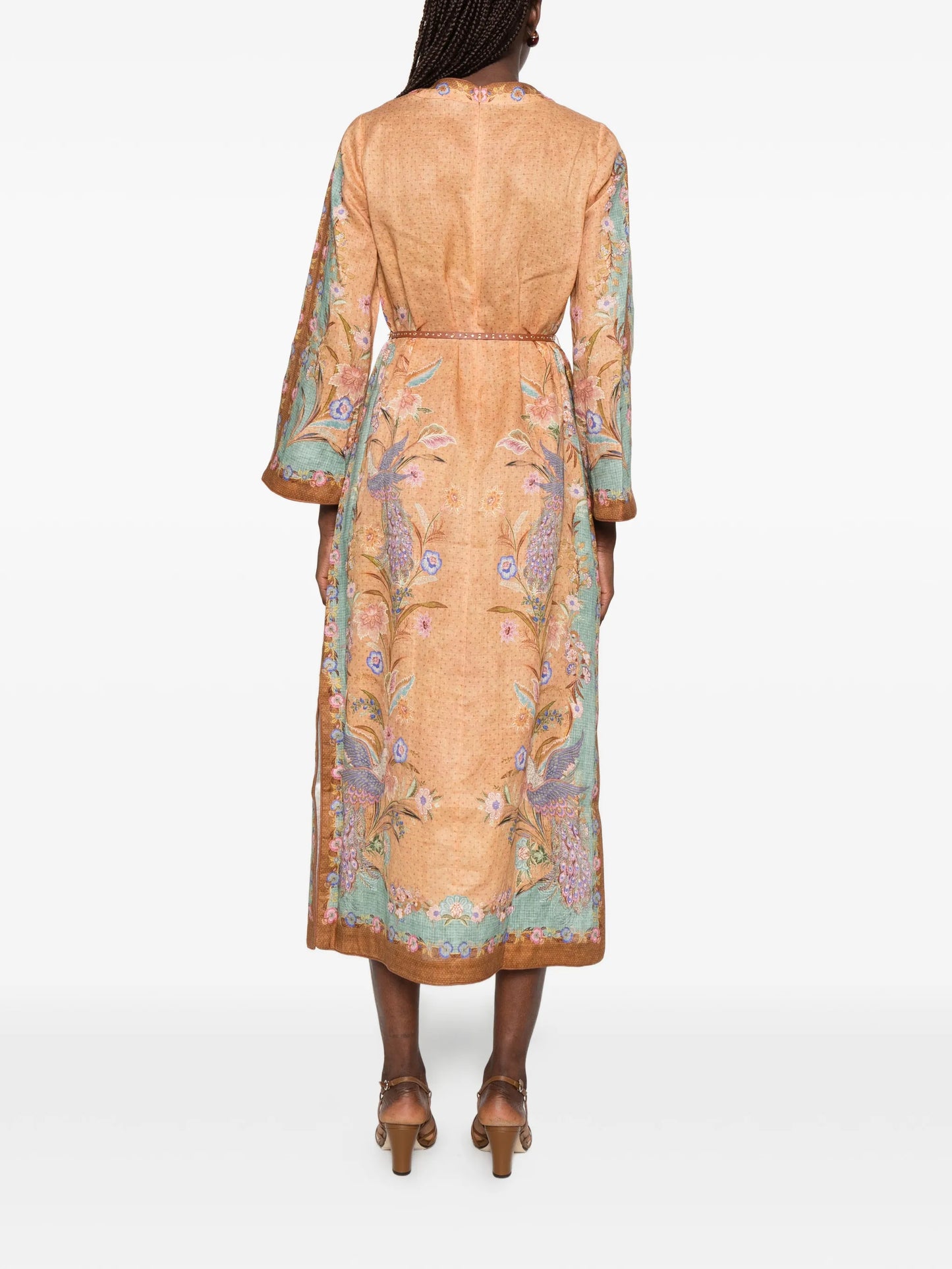 Indra lace-up floral-print midi dress