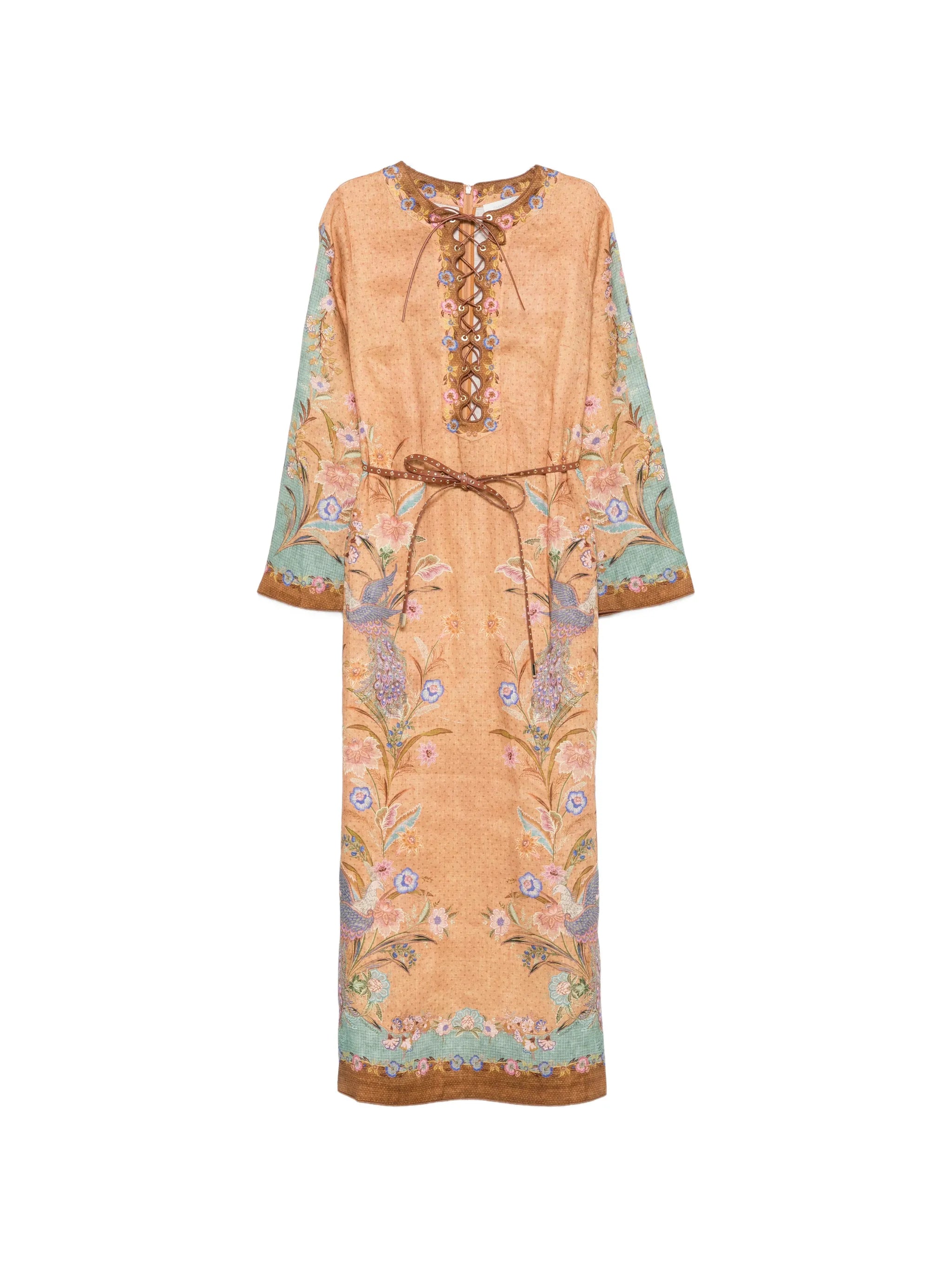 Indra lace-up floral-print midi dress