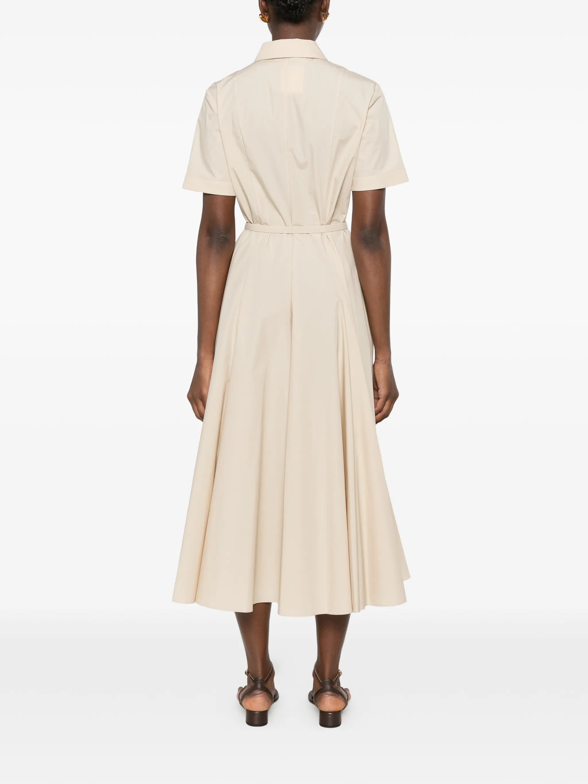 belted short-sleeve midi shirt dress
