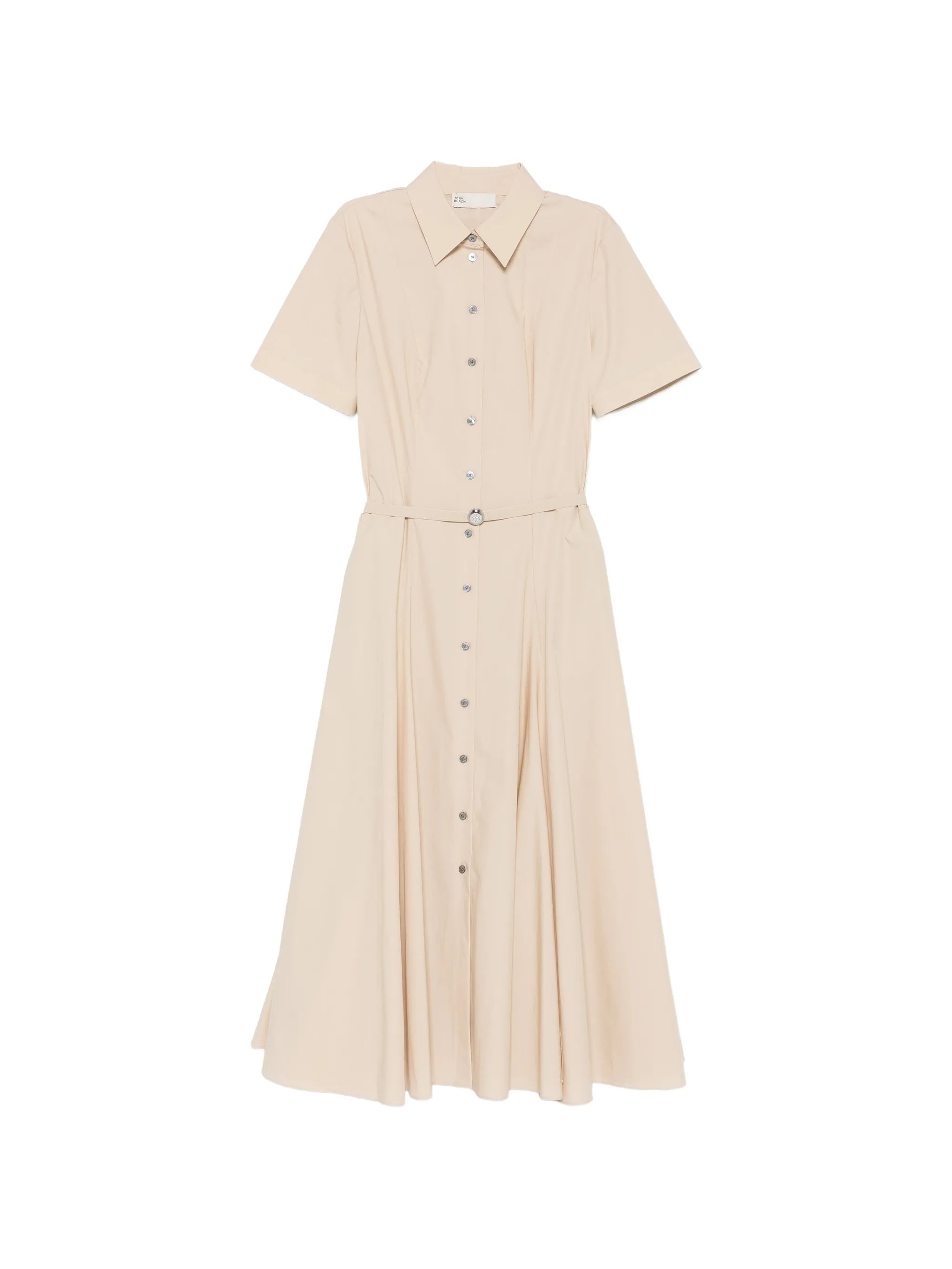 belted short-sleeve midi shirt dress