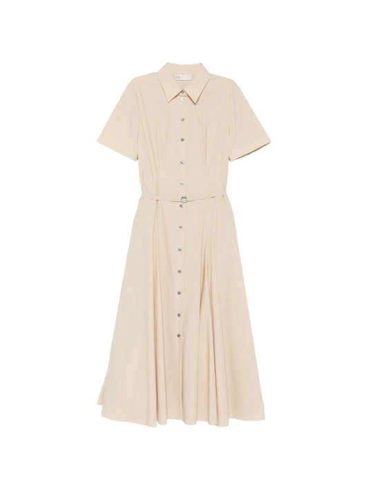 belted short-sleeve midi shirt dress