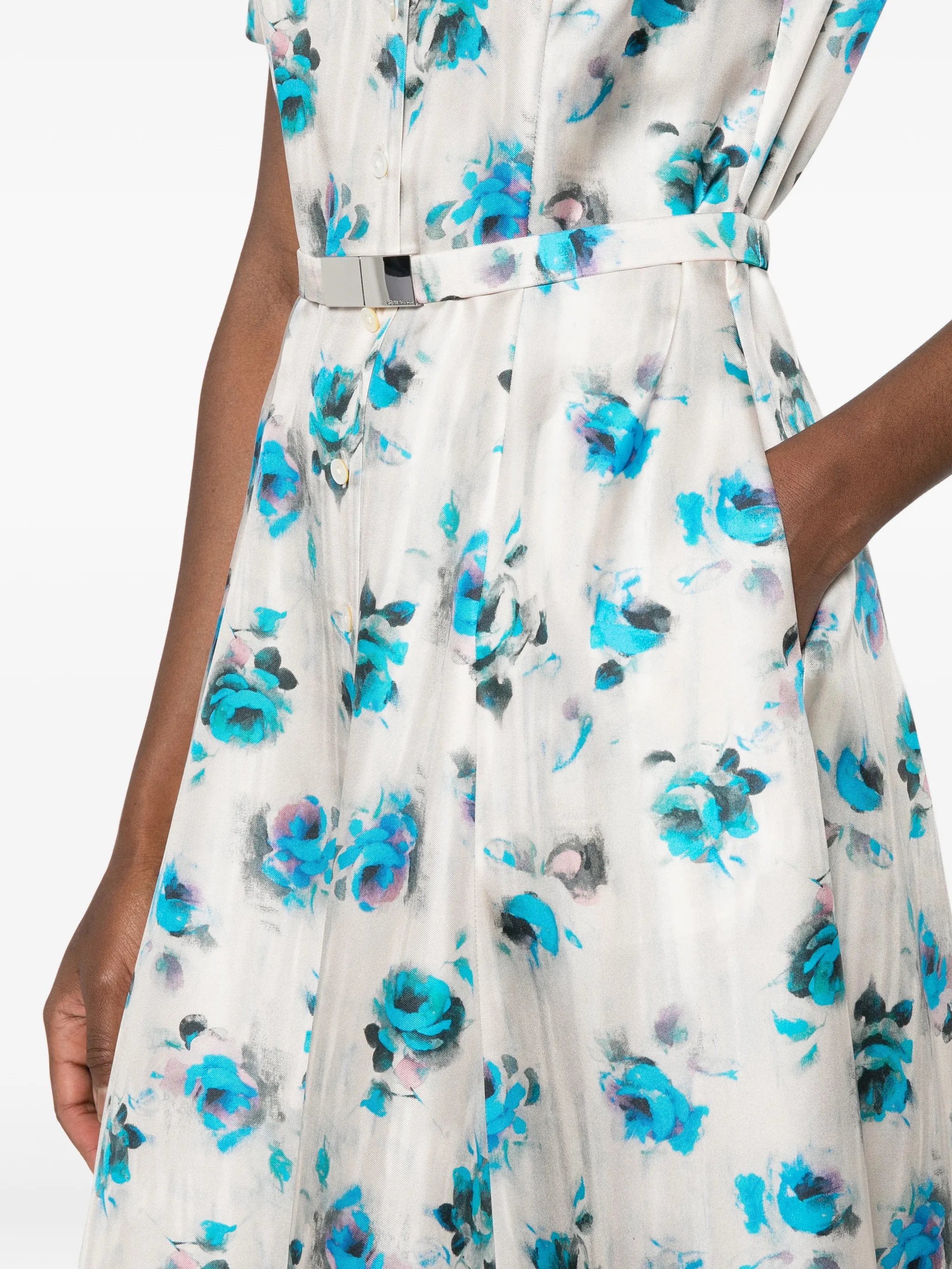 floral-print flared shirt dress