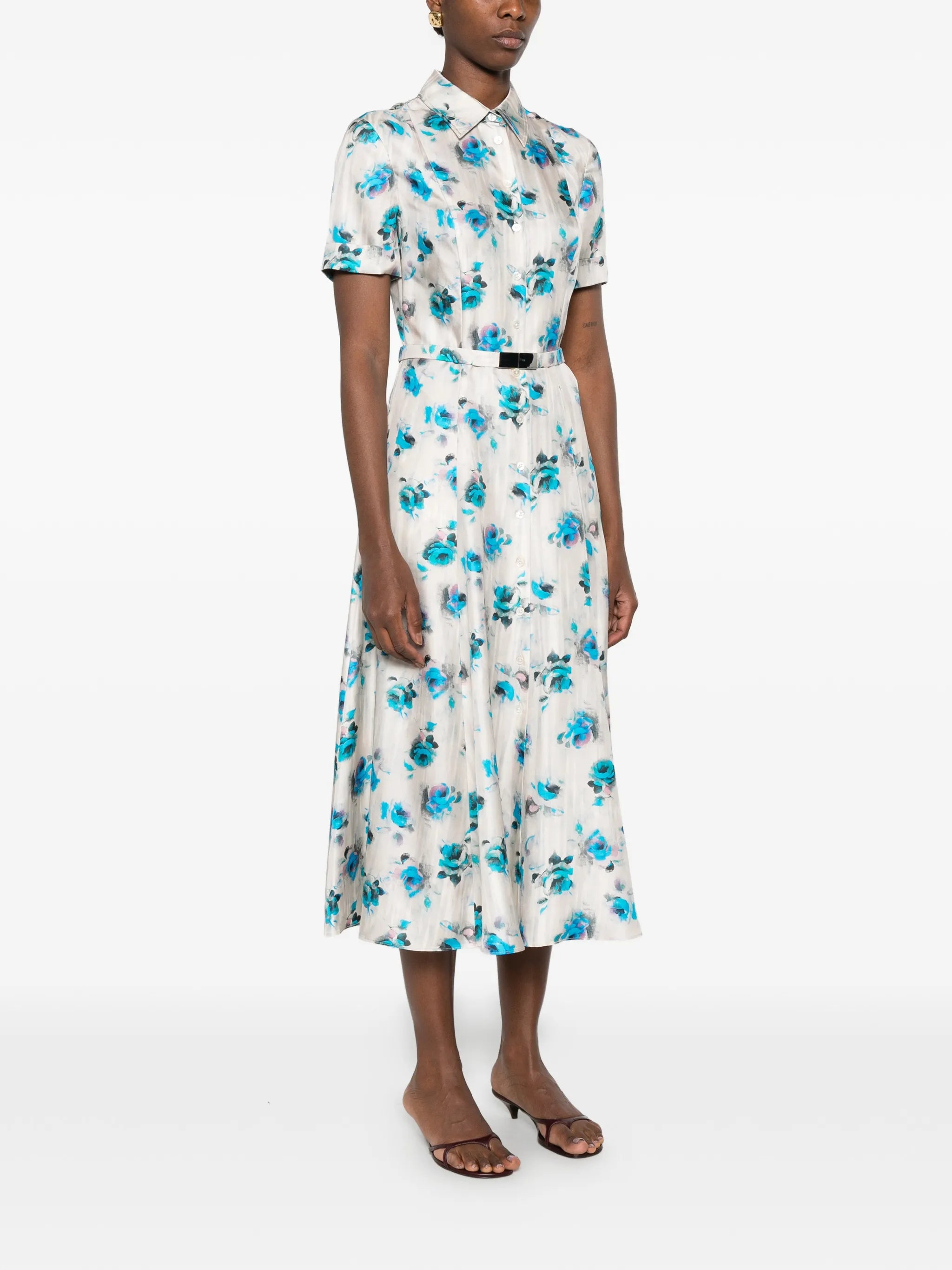 floral-print flared shirt dress