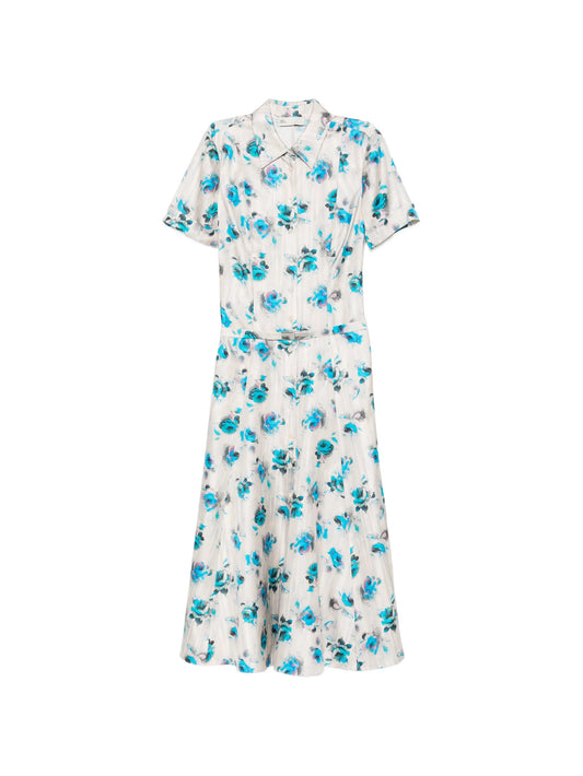 floral-print flared shirt dress