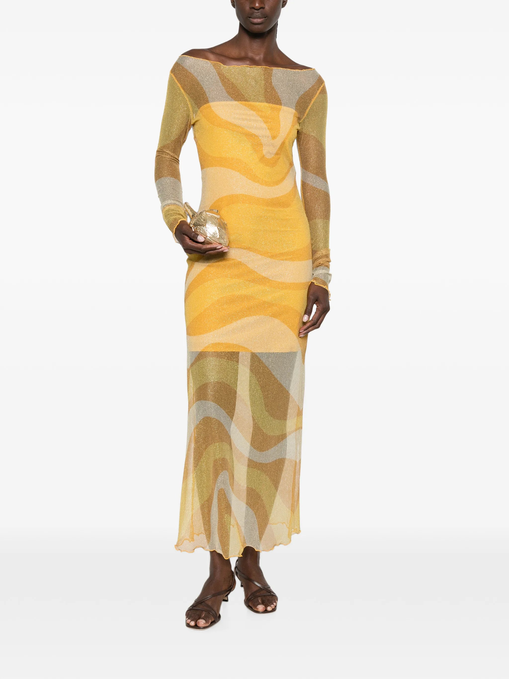 Ursa fishnet long-sleeve midi dress