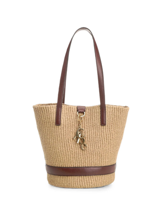 CHLOE CHARMS RAFFIA AND LEATHER TOTE BAG