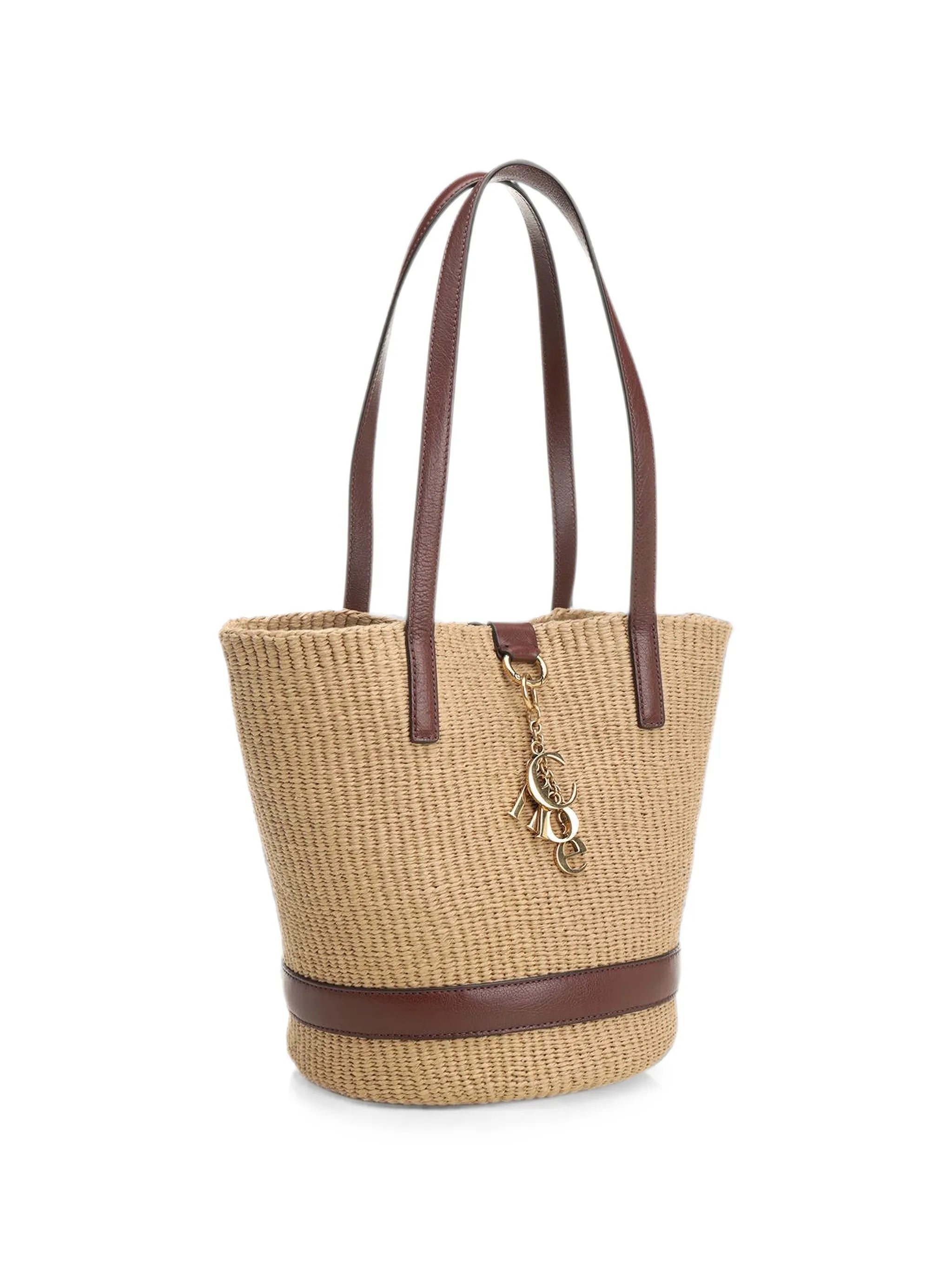 CHLOE CHARMS RAFFIA AND LEATHER TOTE BAG