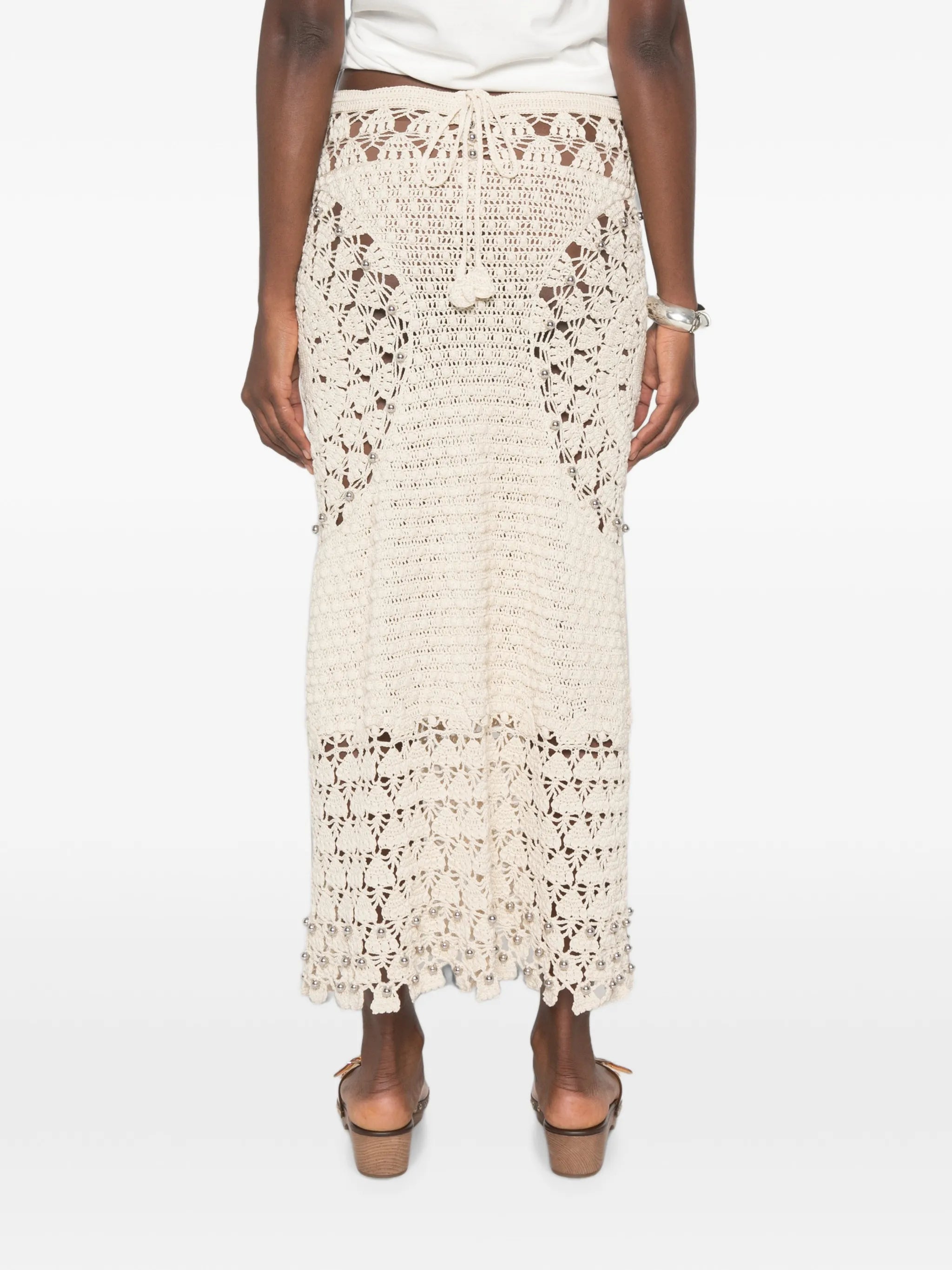 crochet-fabric bead-embellished maxi skirt