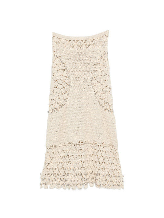crochet-fabric bead-embellished maxi skirt