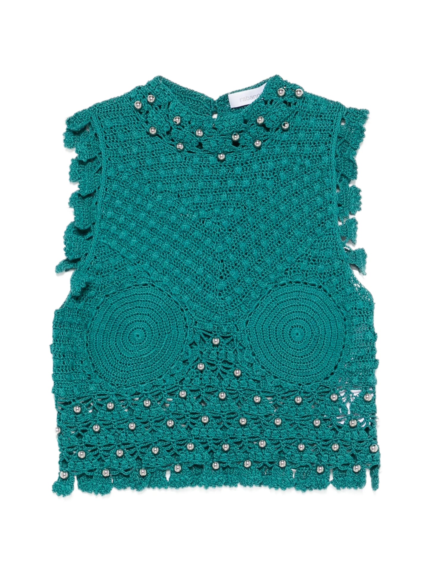 crochet-knit sphere-embellished top