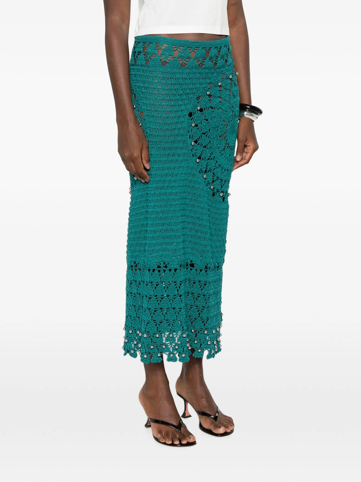 bead-embellished midi skirt