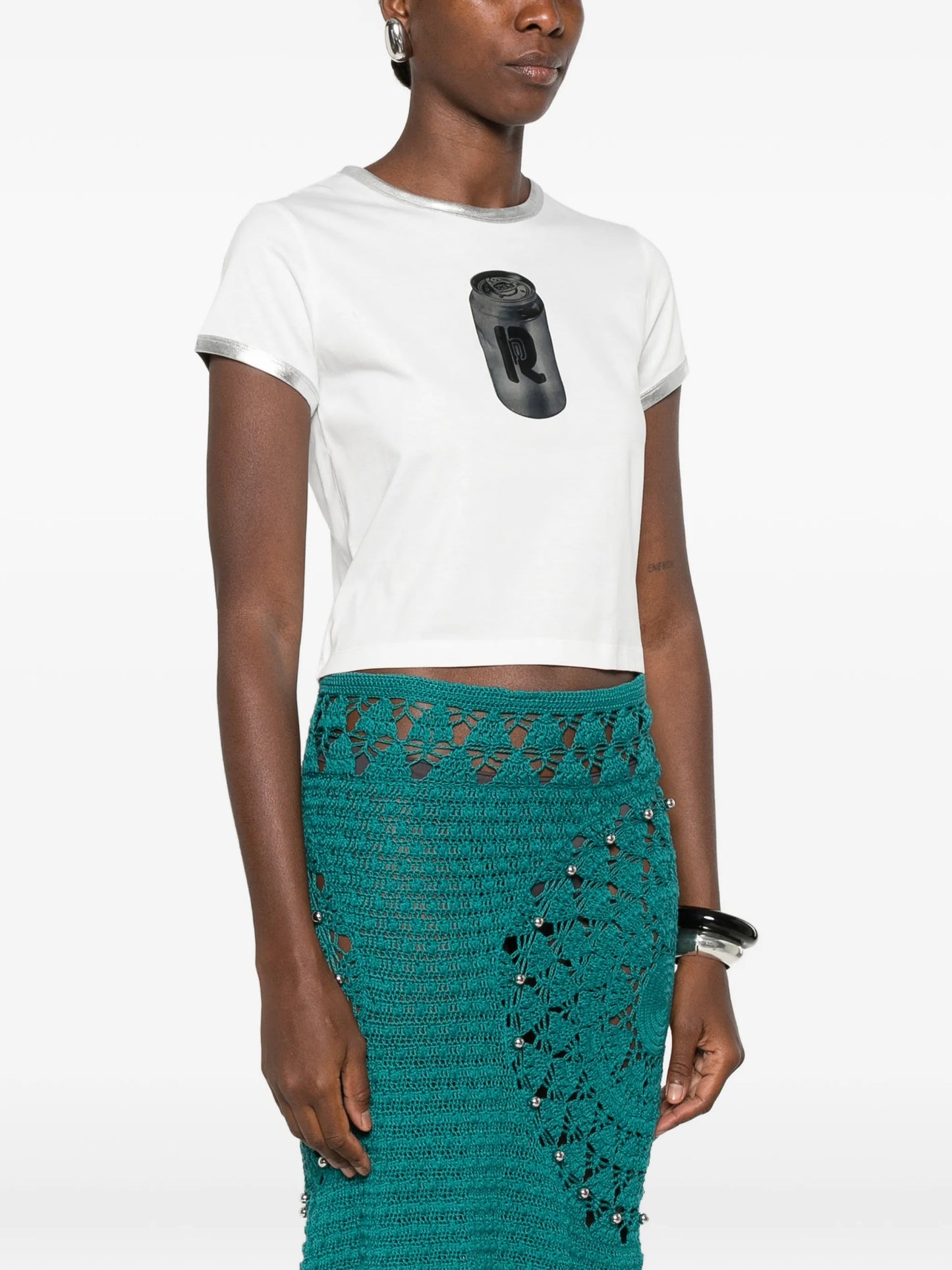 graphic-print metallic-trim cropped T-shirt