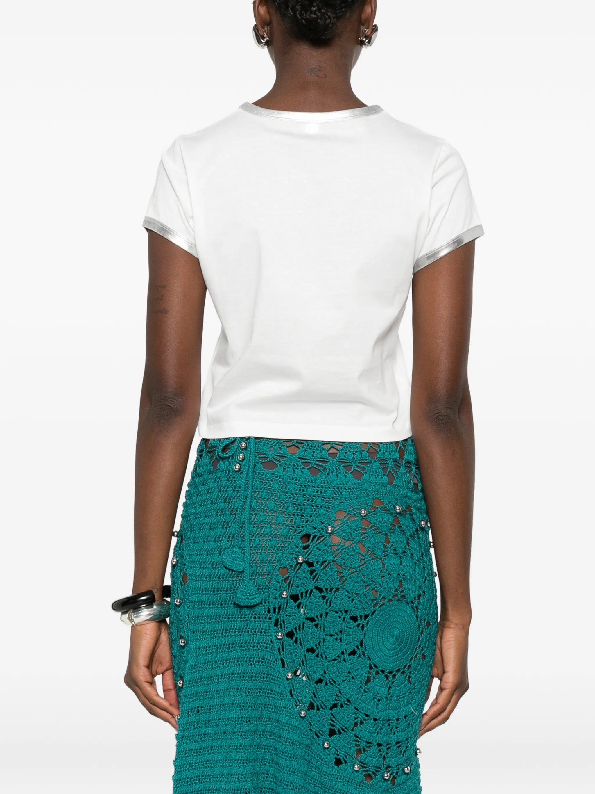 graphic-print metallic-trim cropped T-shirt