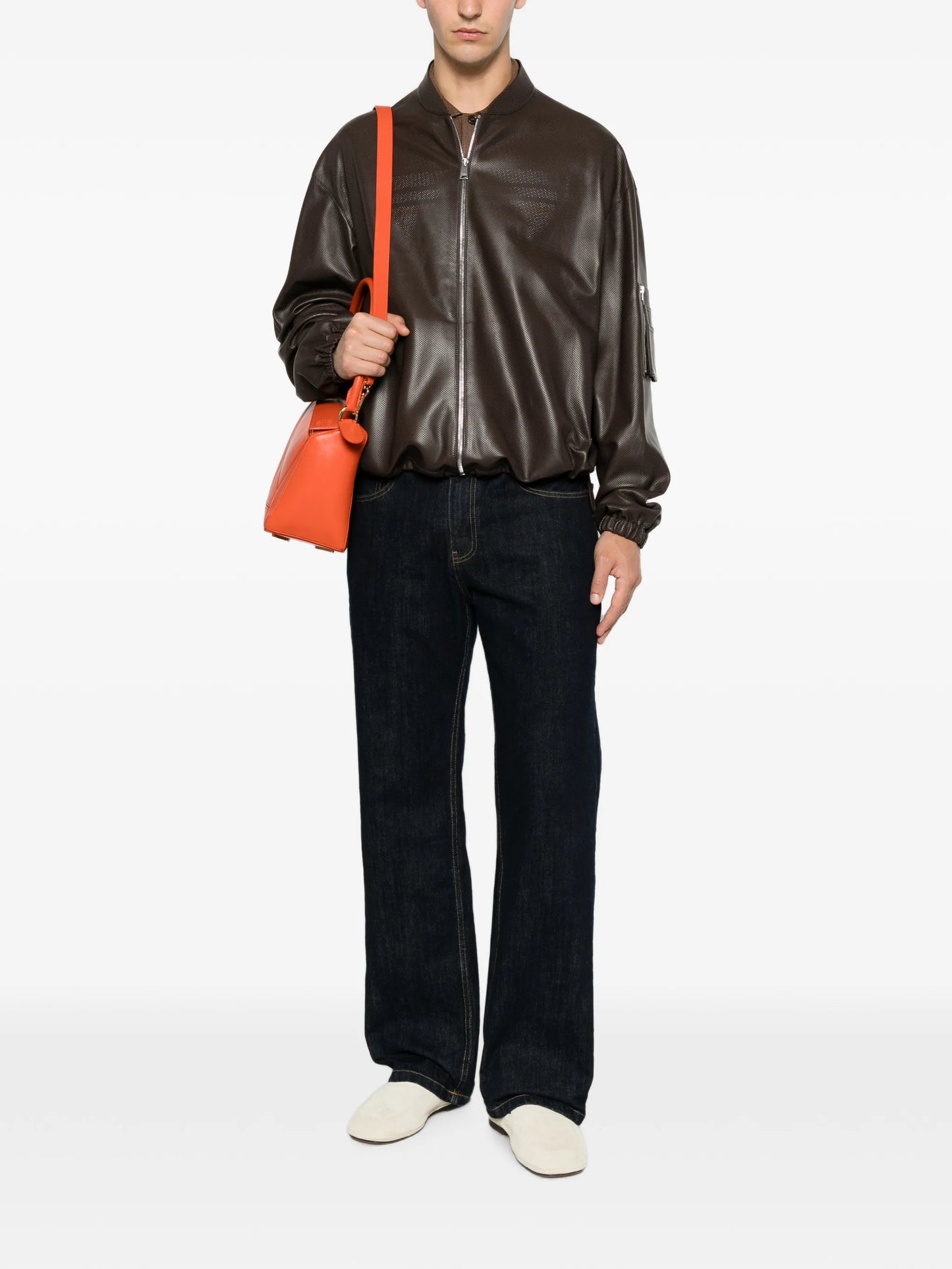 perforated-leather blouson jacket