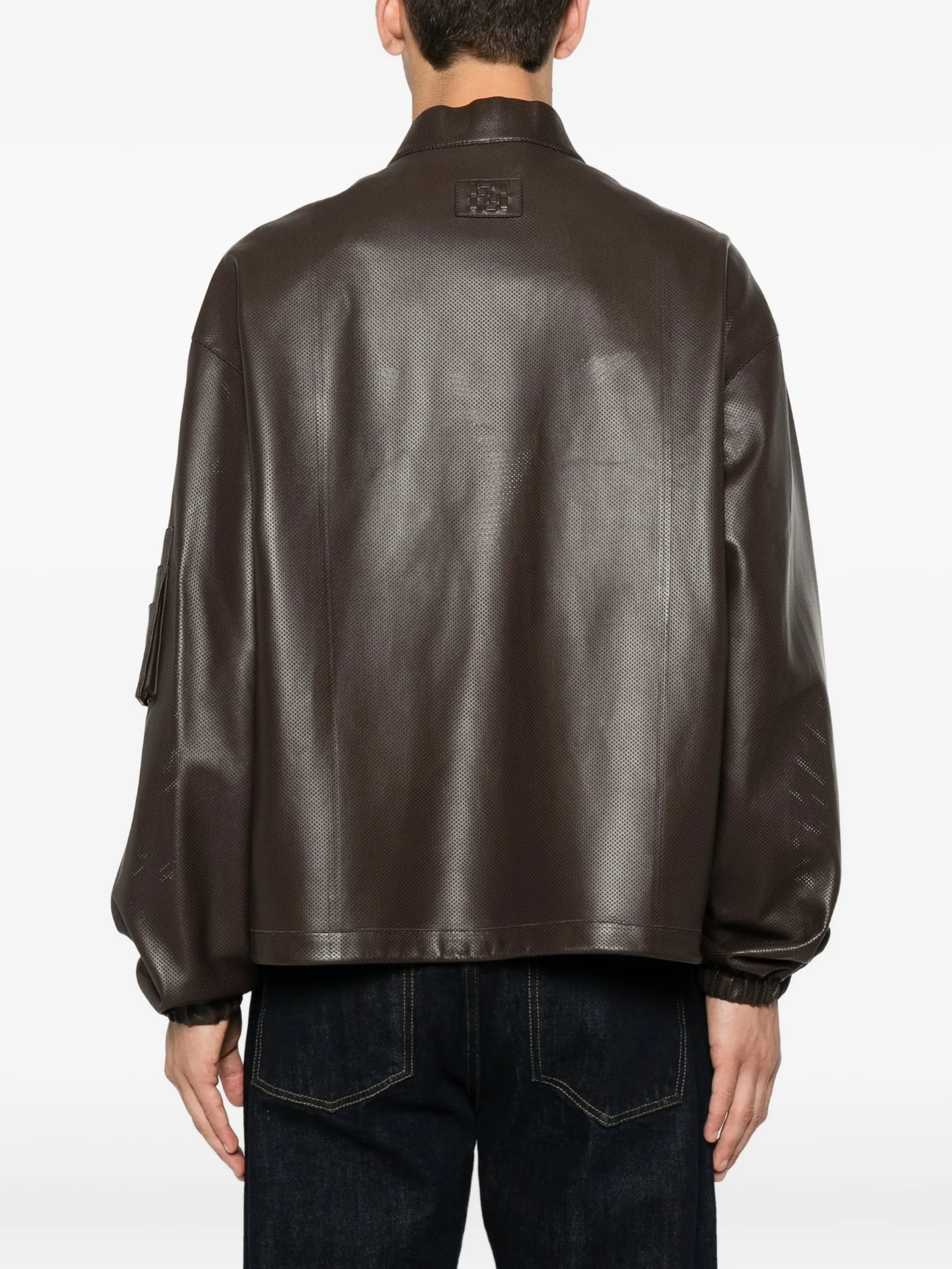 perforated-leather blouson jacket