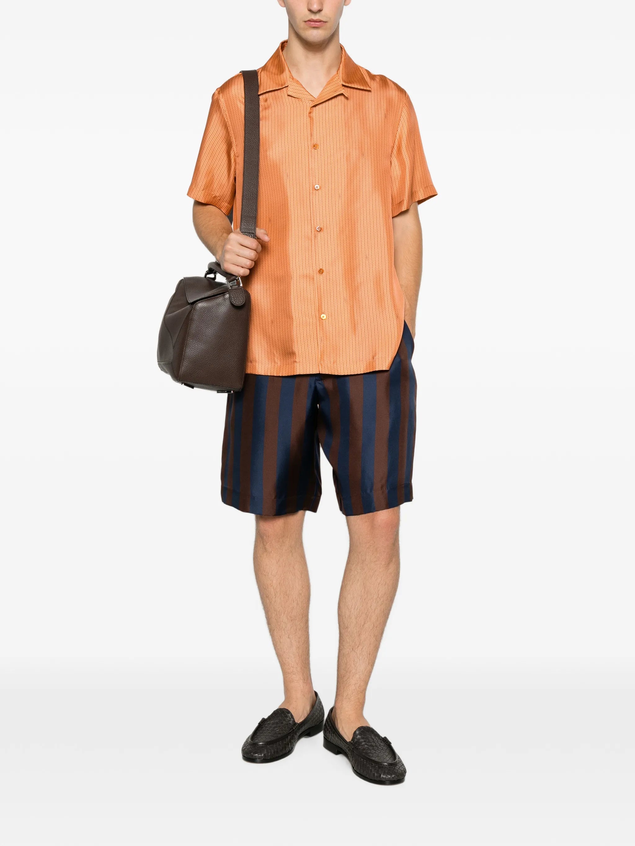 logo-stripe silk shirt
