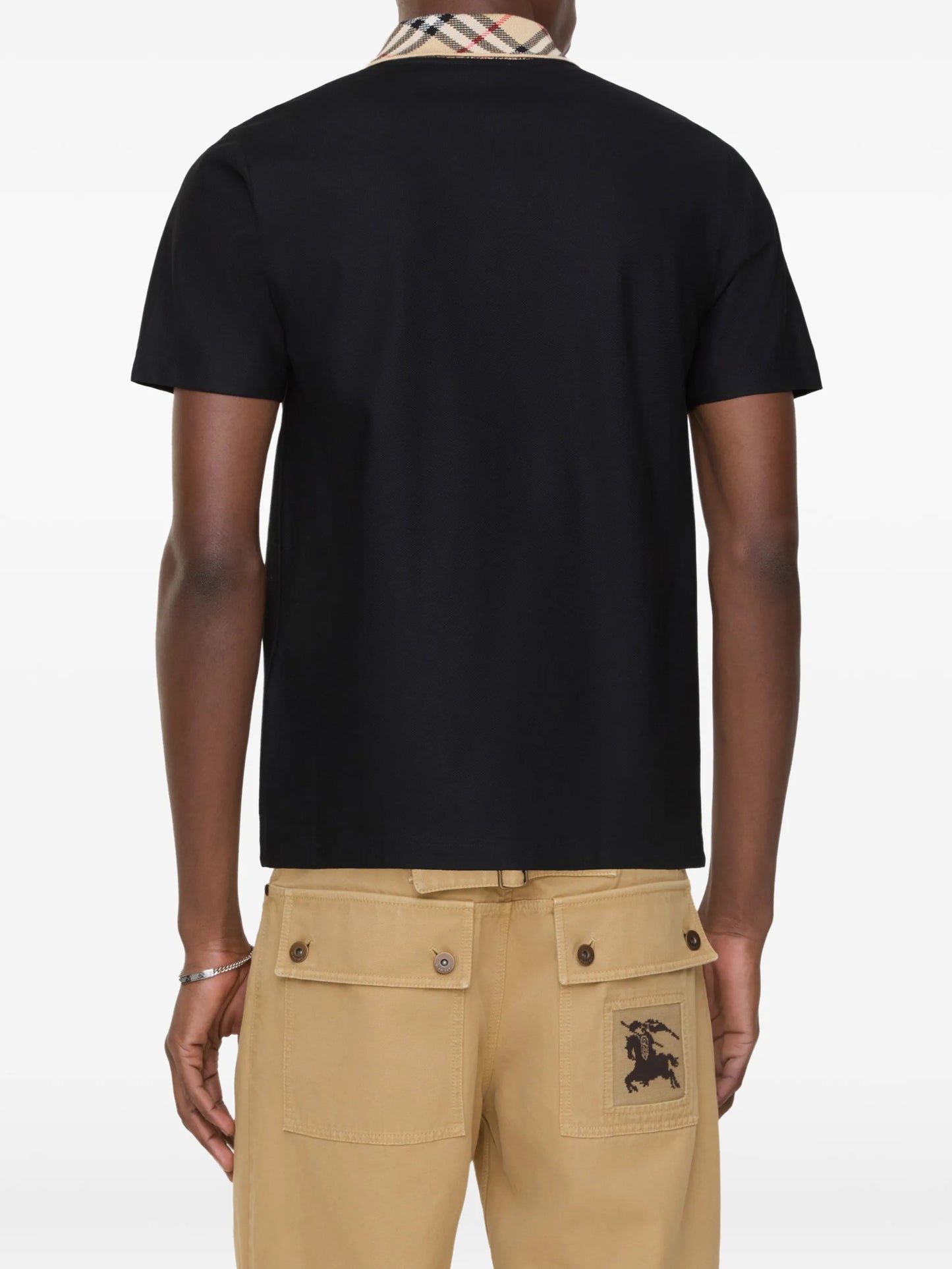 Check-collar cotton polo shirt