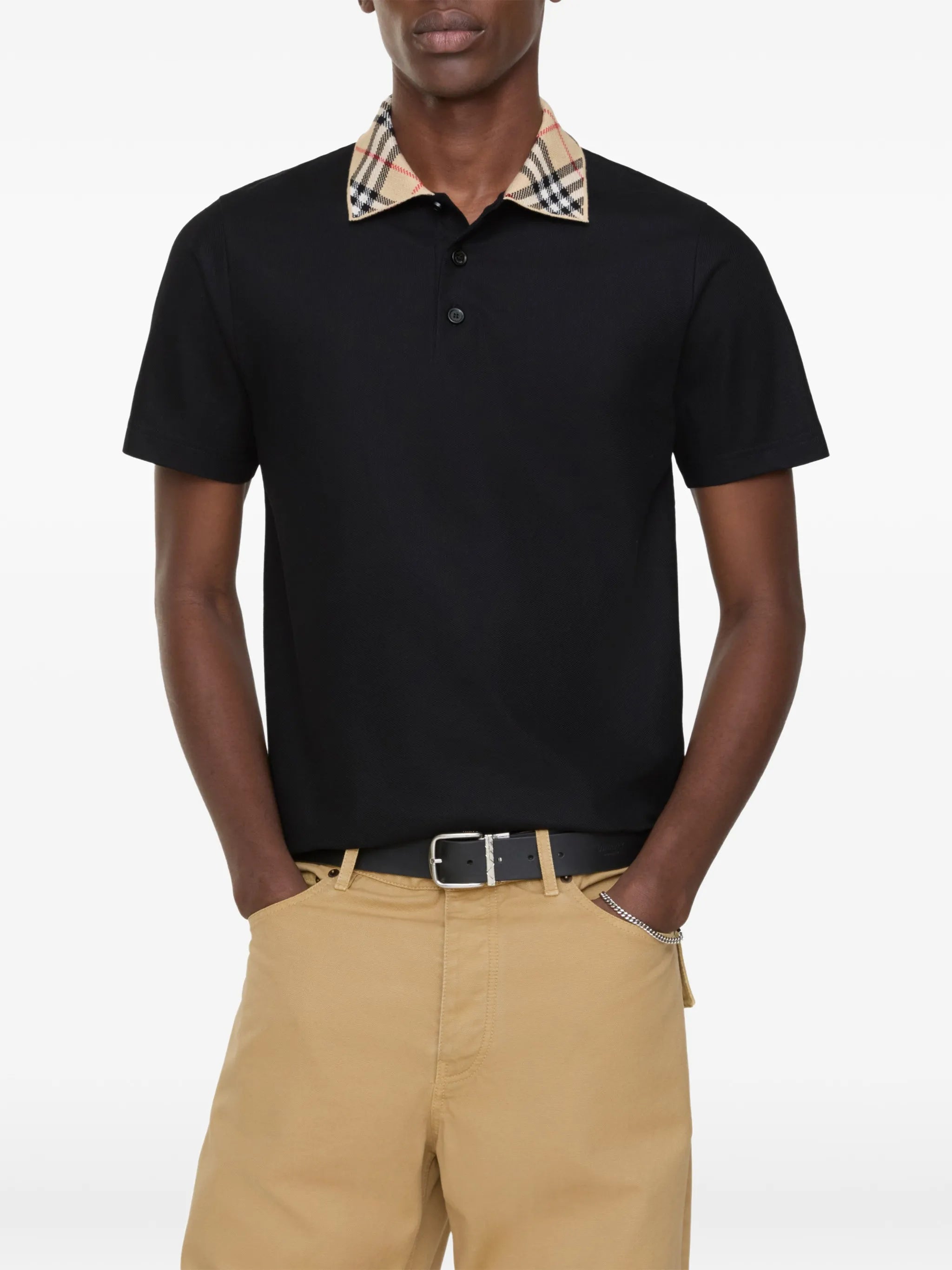 Check-collar cotton polo shirt
