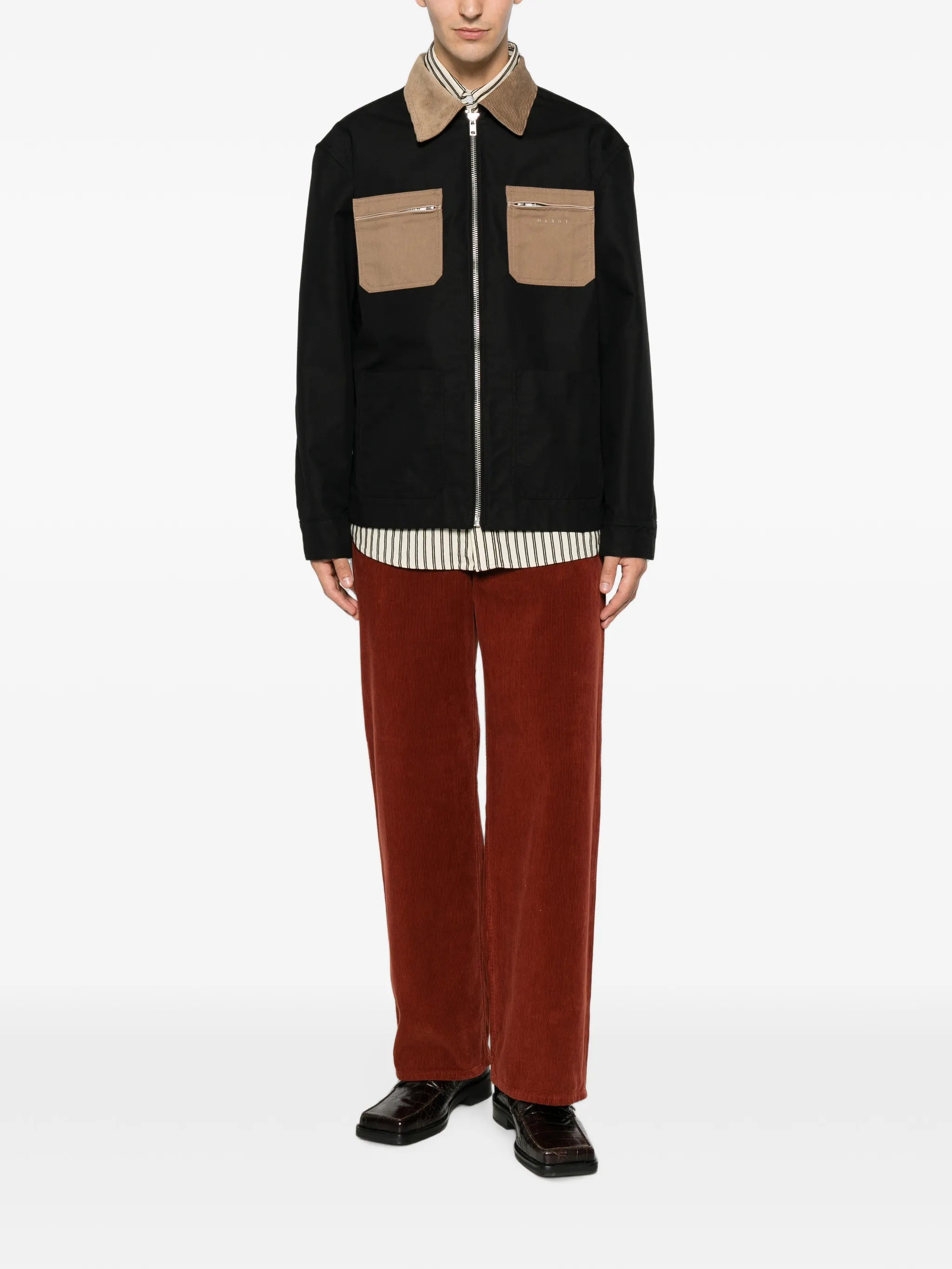contrast-collar patch-pocket jacket