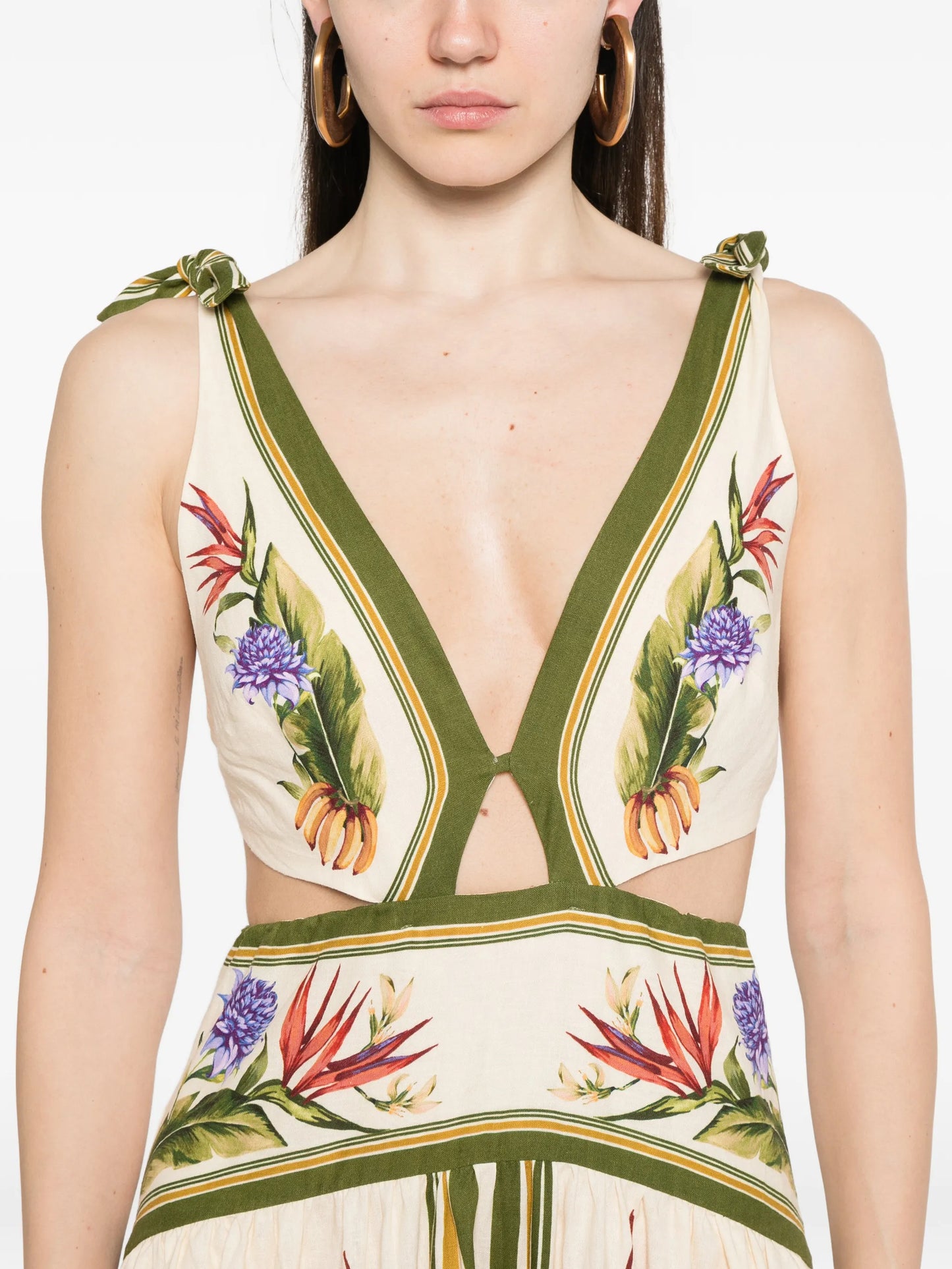 cut-out floral-print midi dress