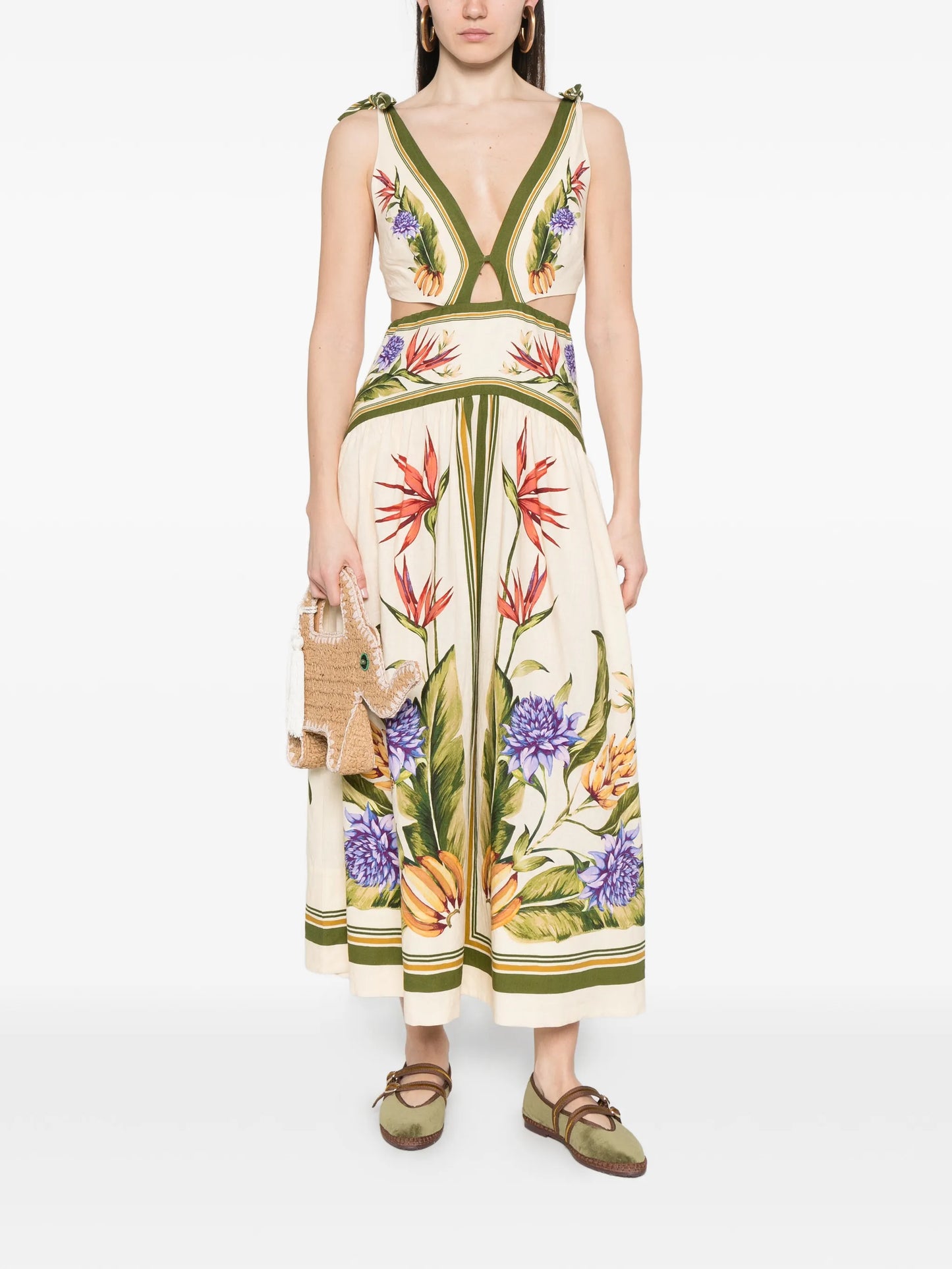 cut-out floral-print midi dress