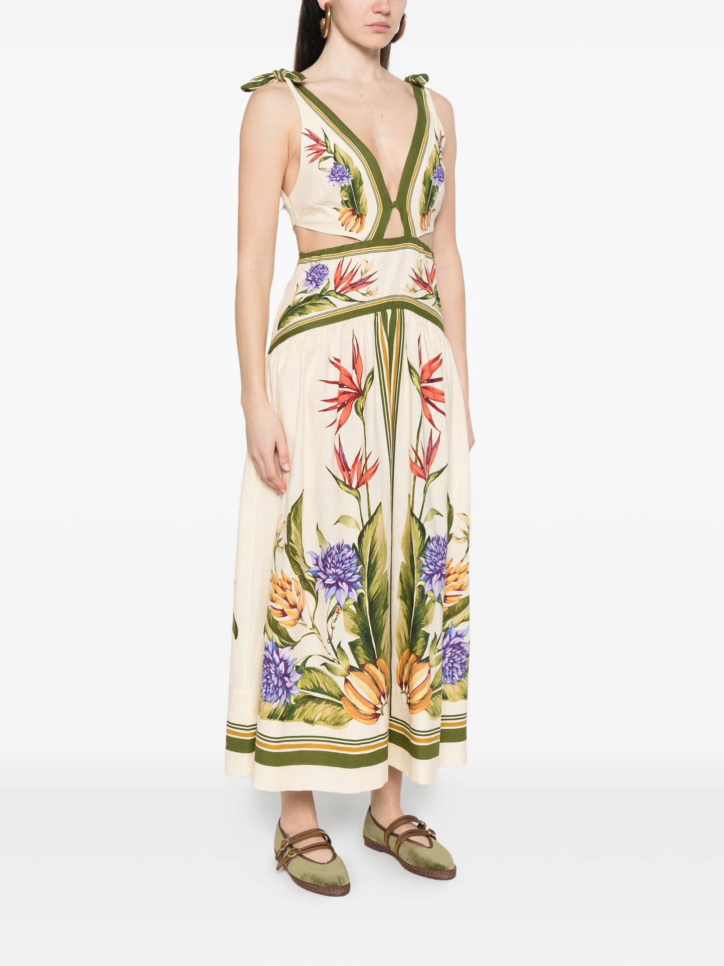 cut-out floral-print midi dress
