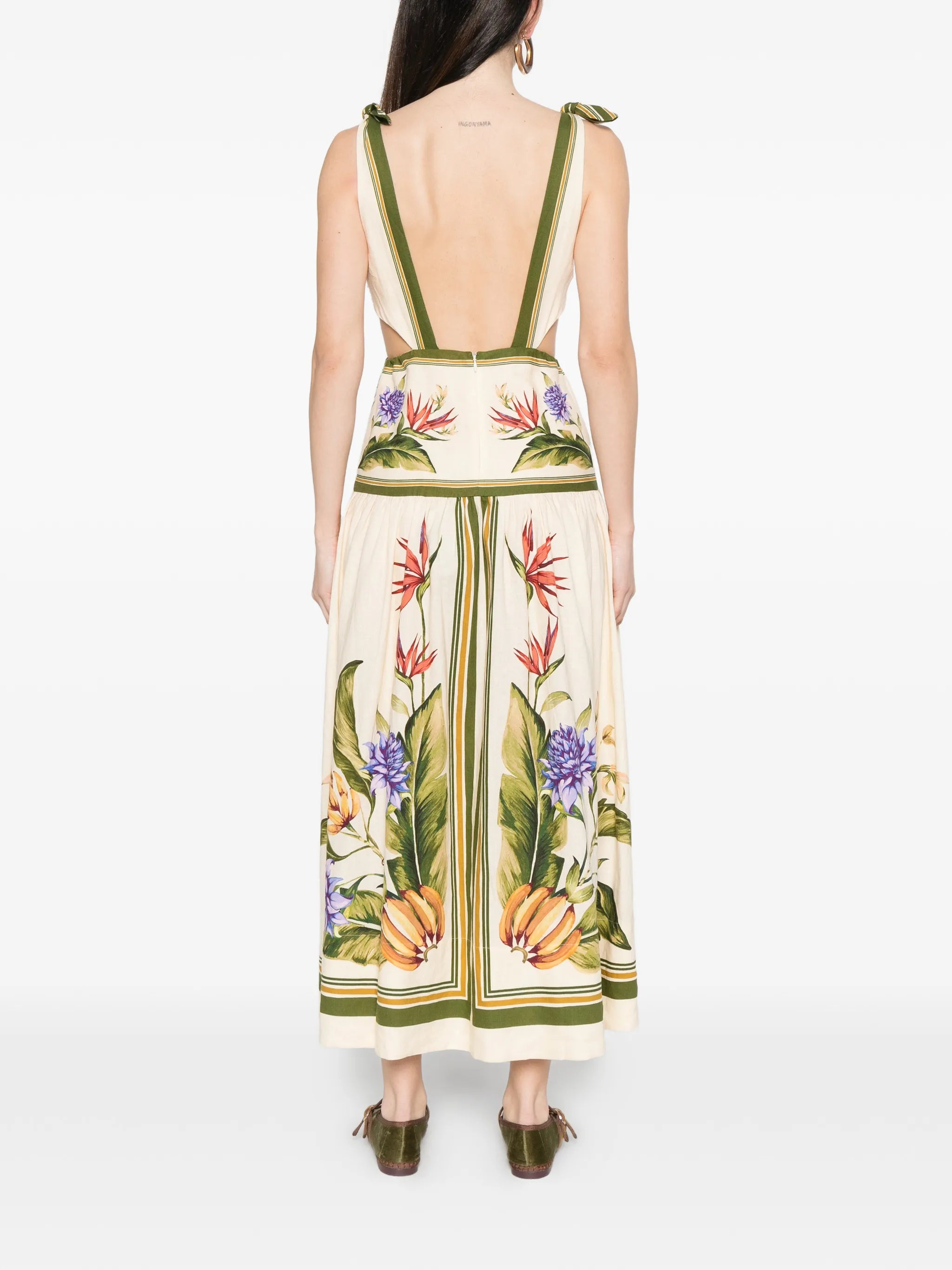 cut-out floral-print midi dress
