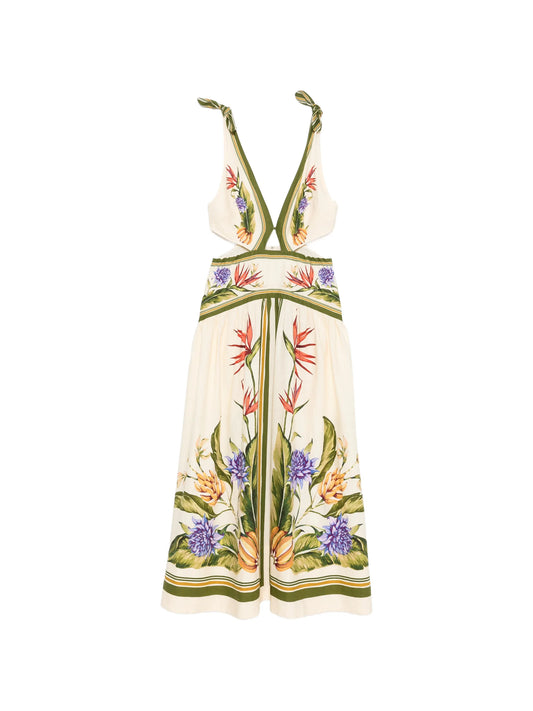 cut-out floral-print midi dress