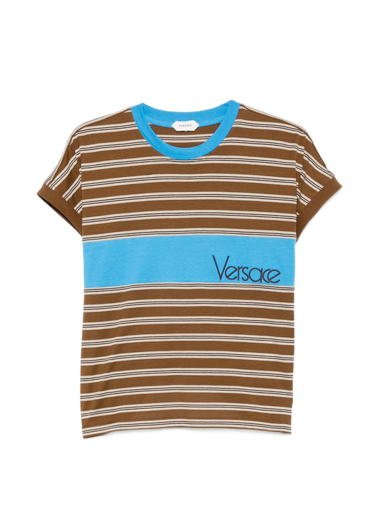 logo-embroidered striped T-shirt
