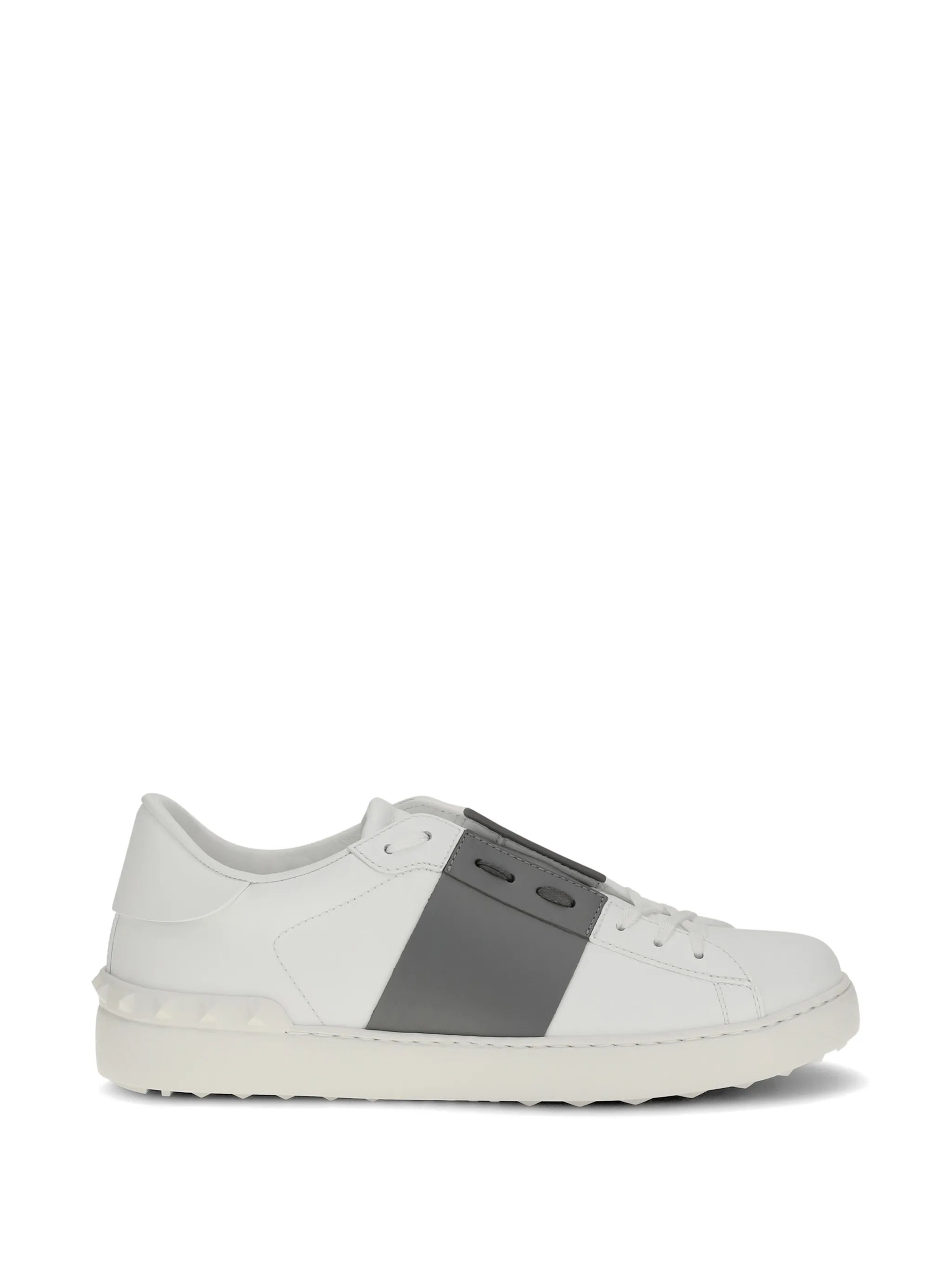 Open studded leather sneakers