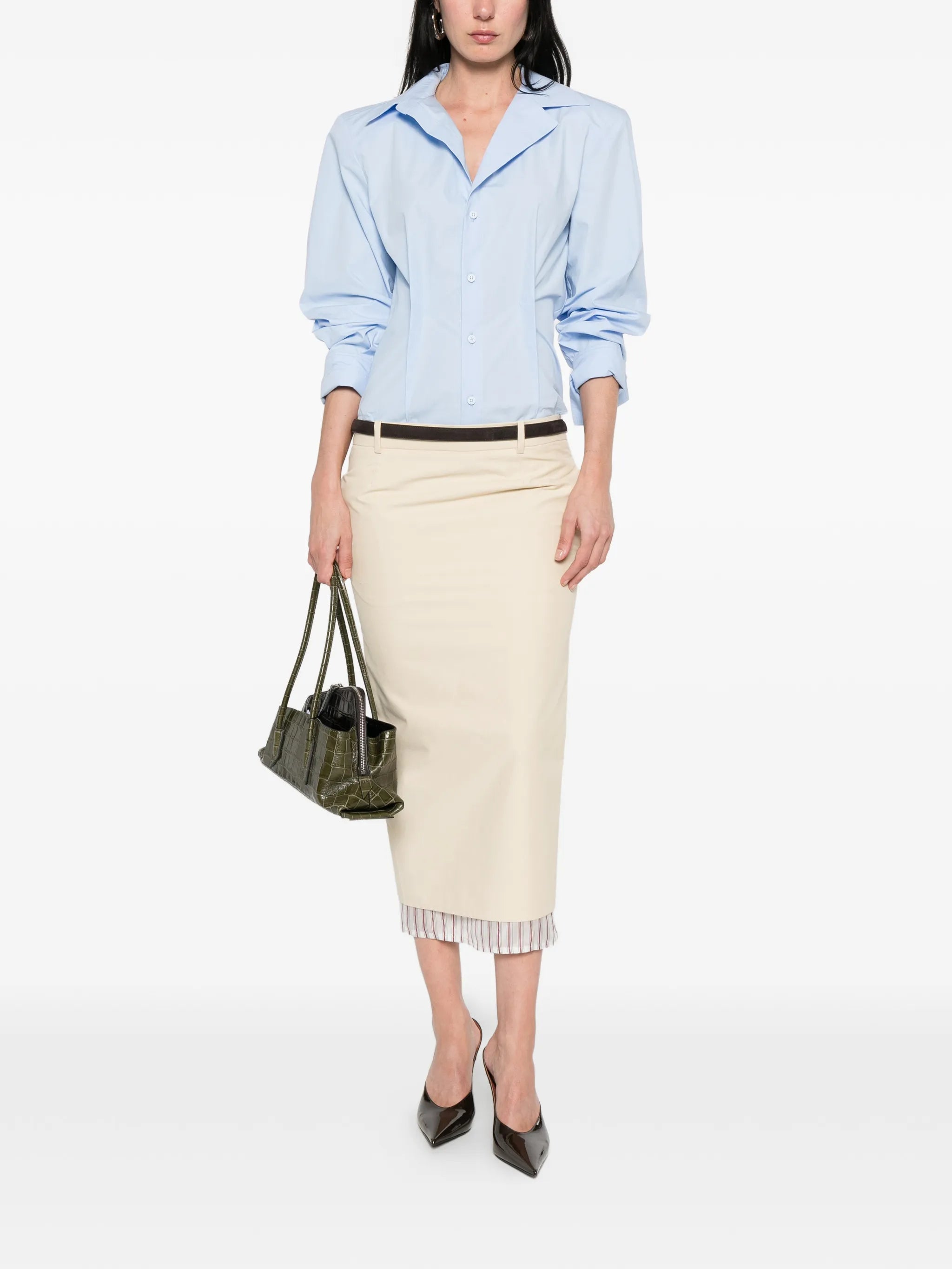 striped-hem midi skirt