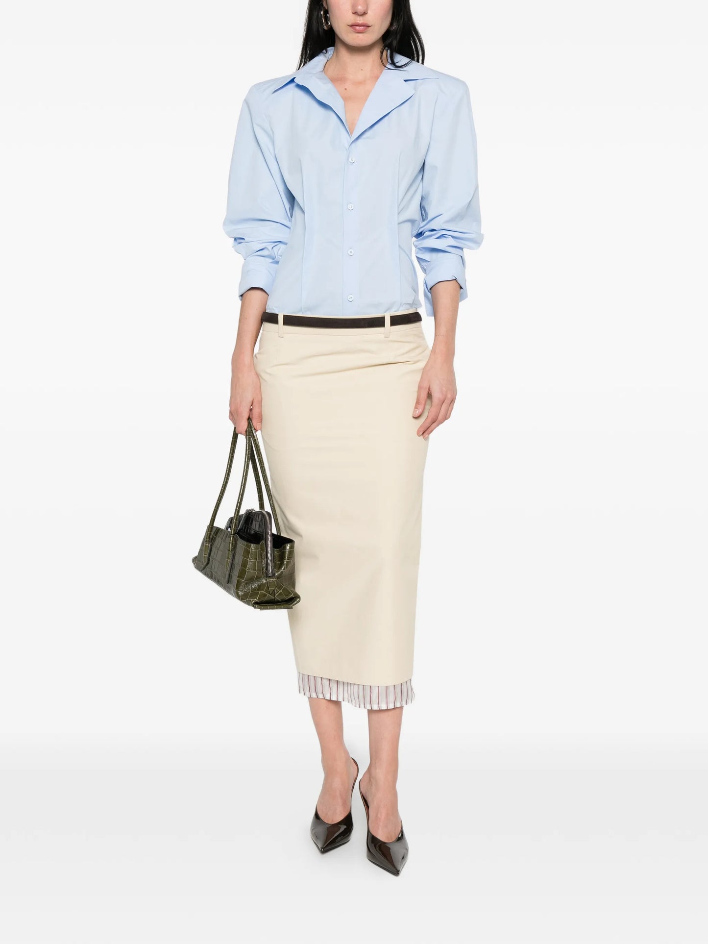striped-hem midi skirt