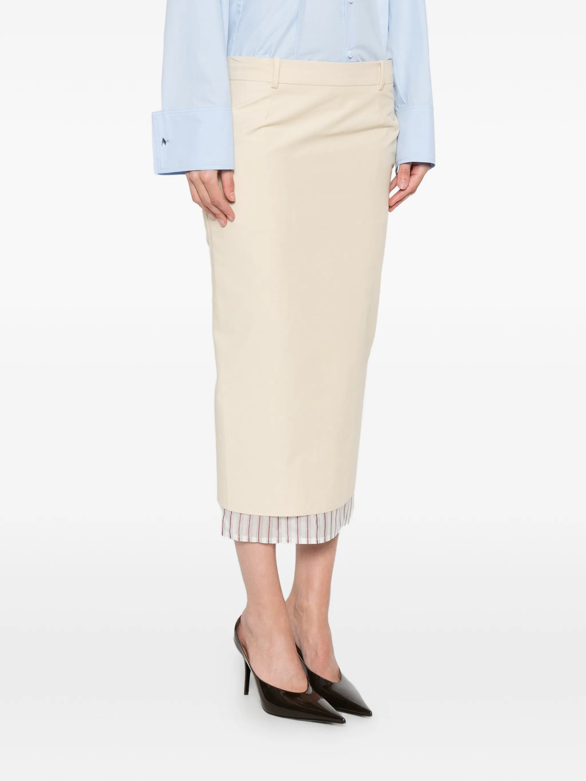 striped-hem midi skirt