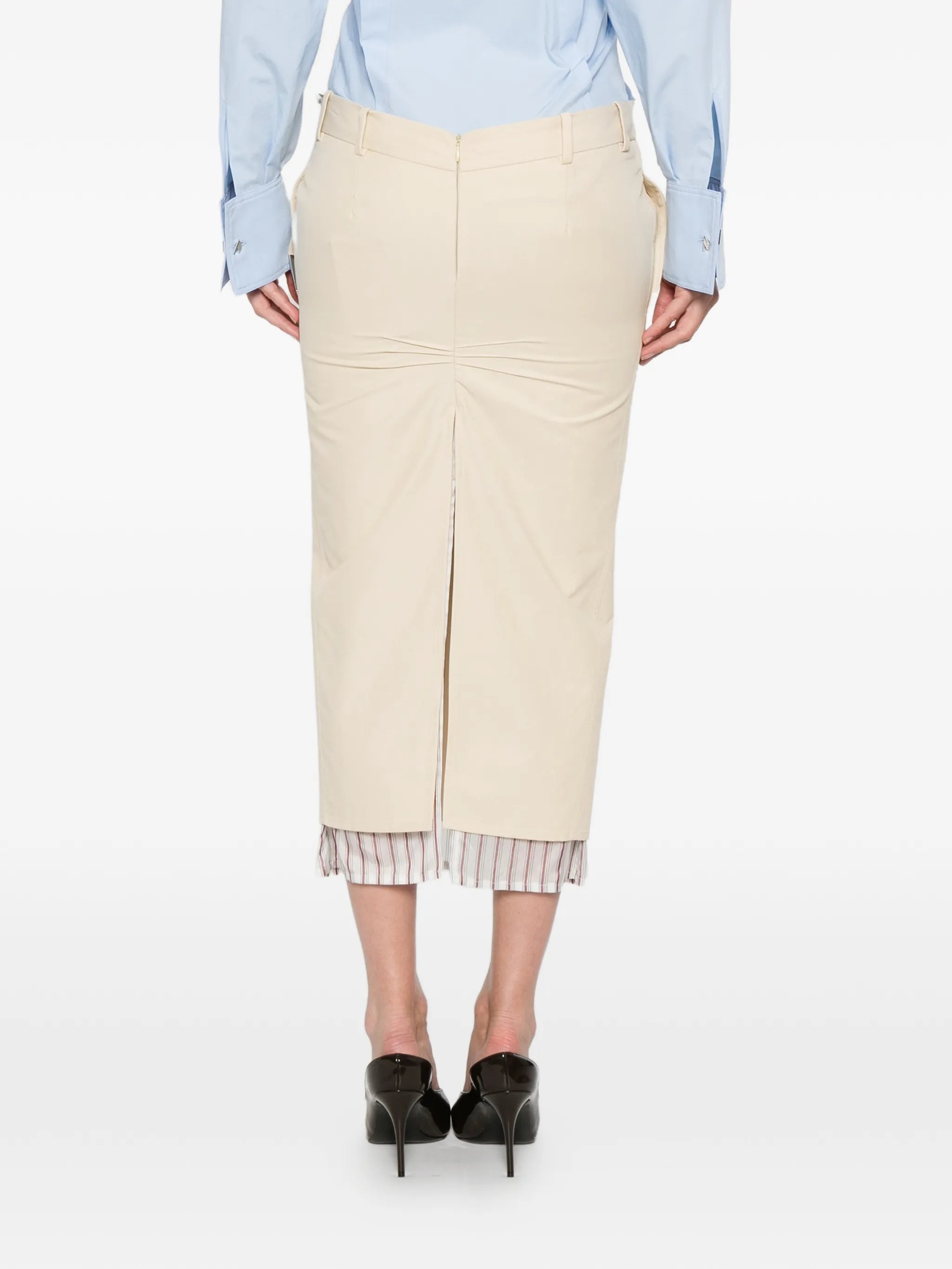 striped-hem midi skirt
