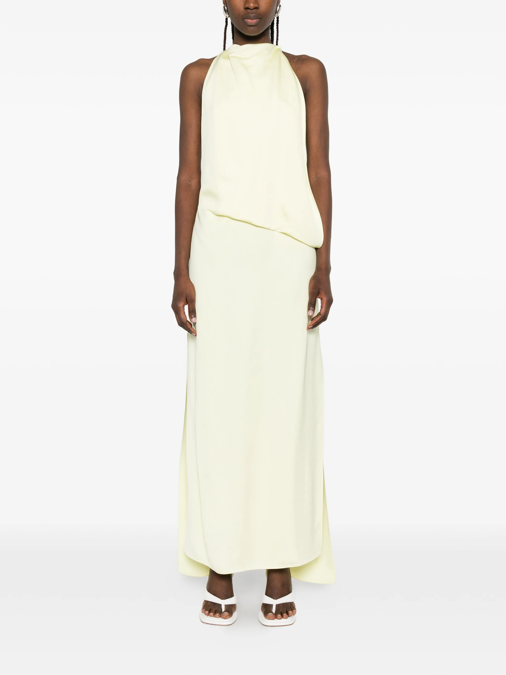 viscose satin draped dress - light yellow