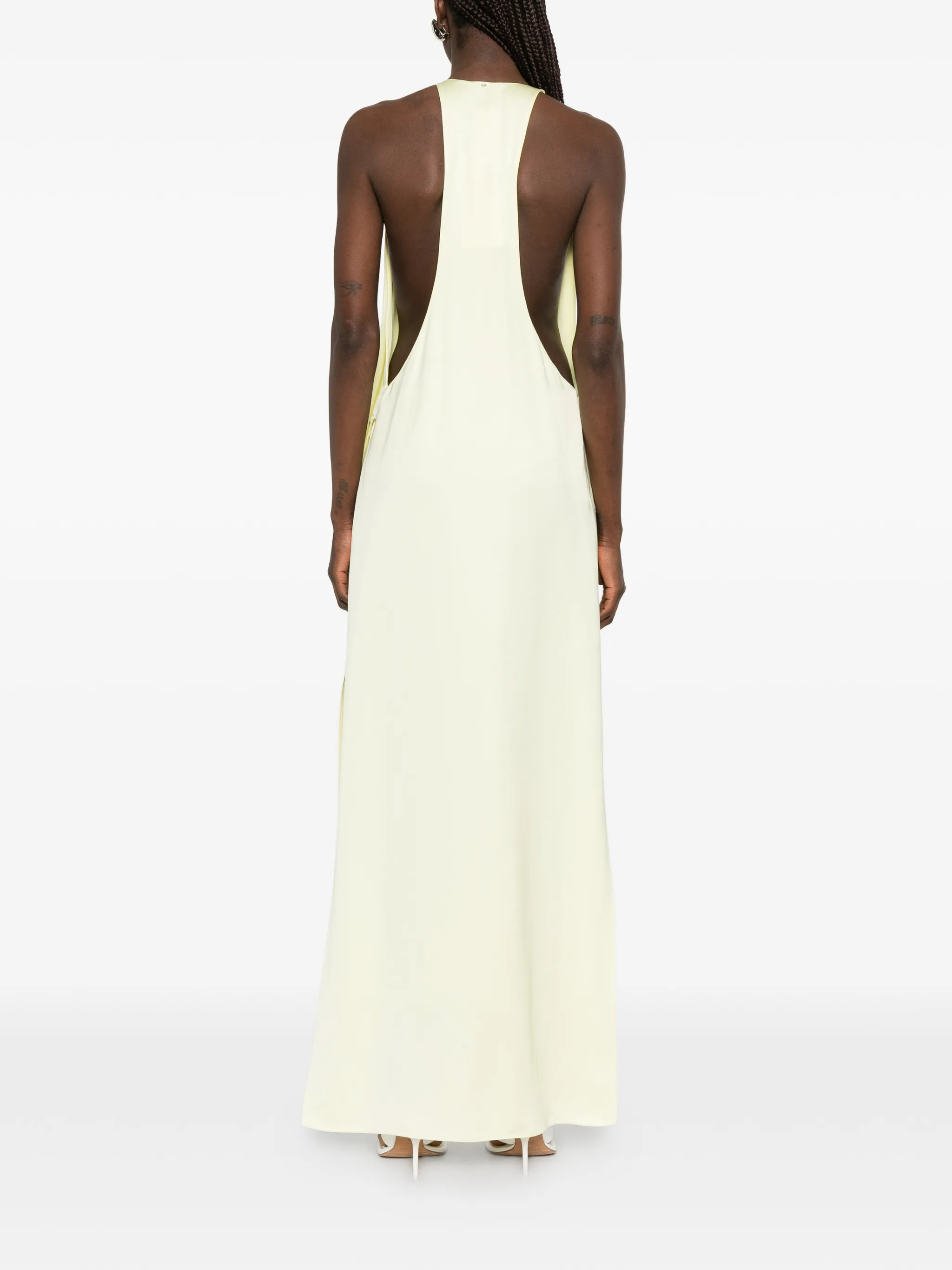 viscose satin draped dress - light yellow