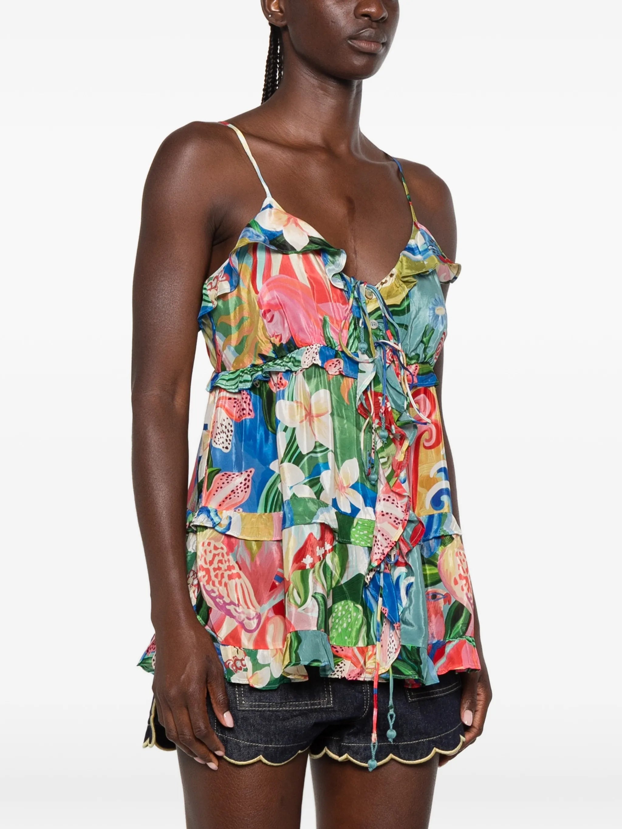 ruffled floral-print top